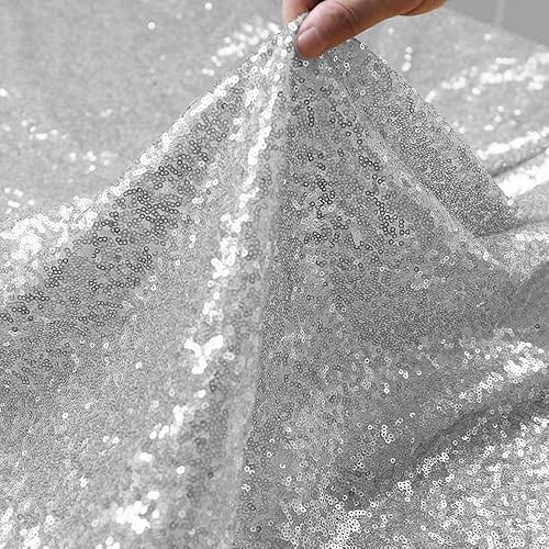 Miniatura 8 de JYFLZQ Camino de mesa de lentejuelas plateadas de 12 x 108 pulgadas, paquete de 10 manteles de tela de lentejuelas brillantes para decoración de