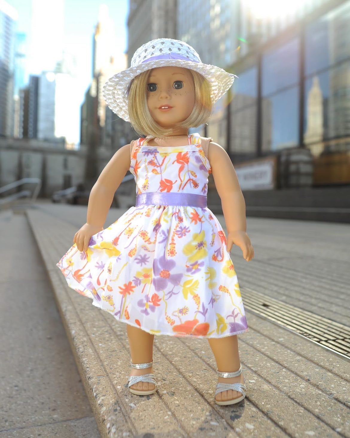 Emily Rose 18 Inch Doll Easter Spring Dress with Hat Chiffon Floral Sundress Outfit – Summer Dress & Matching Hat – Doll NOT Included – Fits American Girl Our Generation