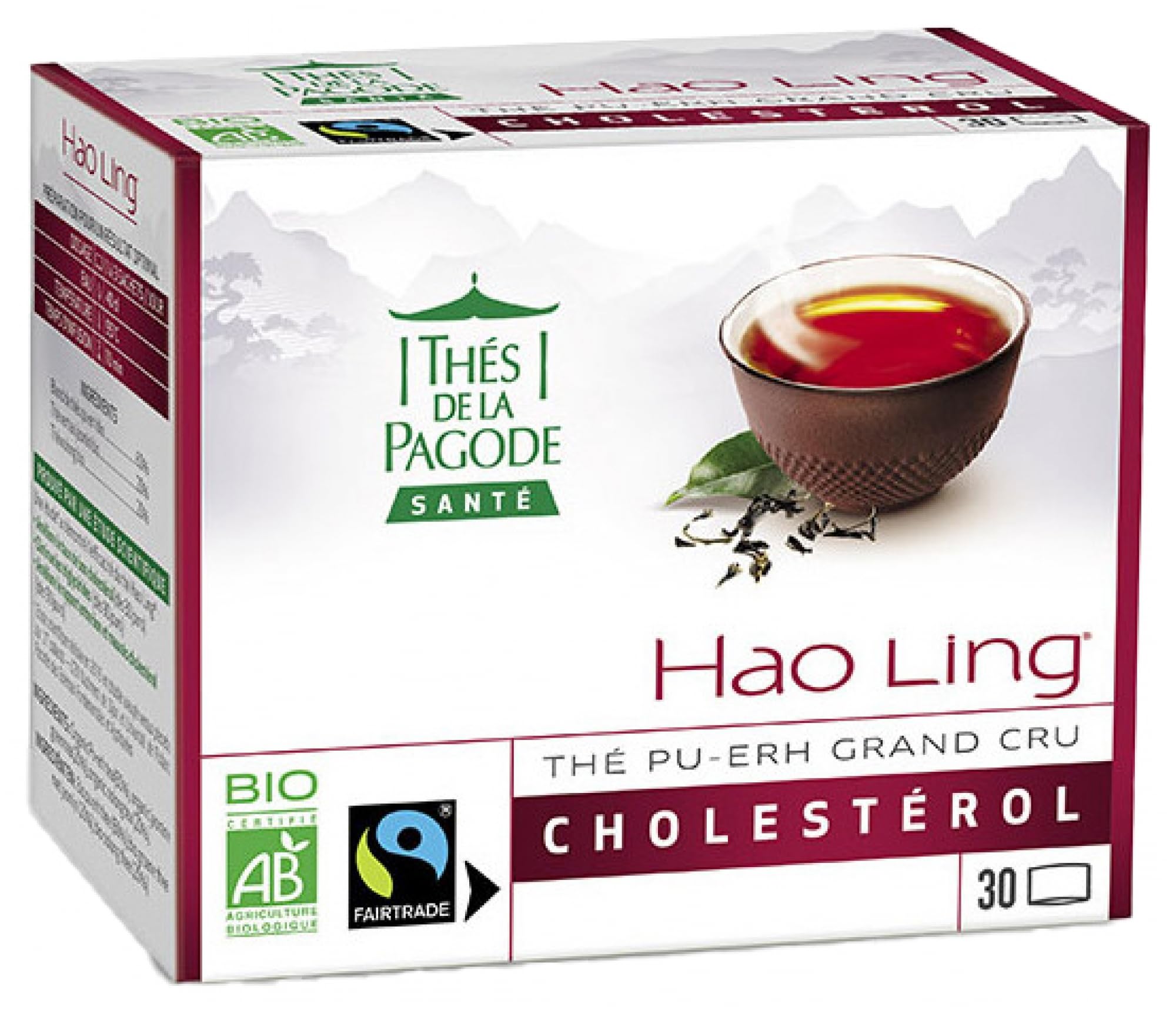 Thés de La Pagode - Thé Hao Ling Bio Equitable - Format pratique et économique - Régule le cholestérol - 30 infusettes