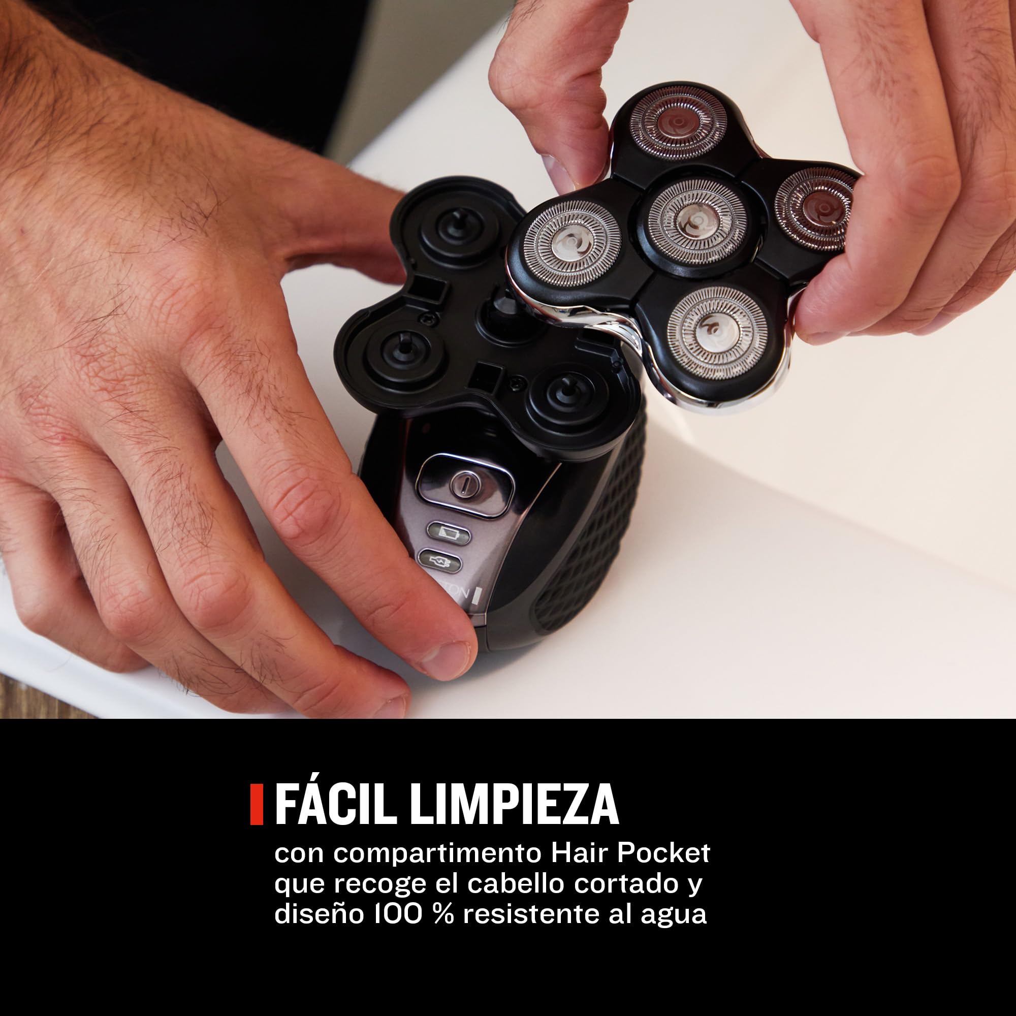 Remington Afeitadora Cabeza Hombre 5 cabezales: afeitado en 2 min Ultimate Series RX5 apura hasta 0,2 mm, autonomía de 50 min, resistente al agua, cuchillas flexibles, neceser de viaje XR1501