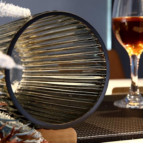 Miniatura 2 de Dinyeo Florero cilíndrico pequeño de cristal gris acanalado para decoración de centros de mesa de comedor de granja