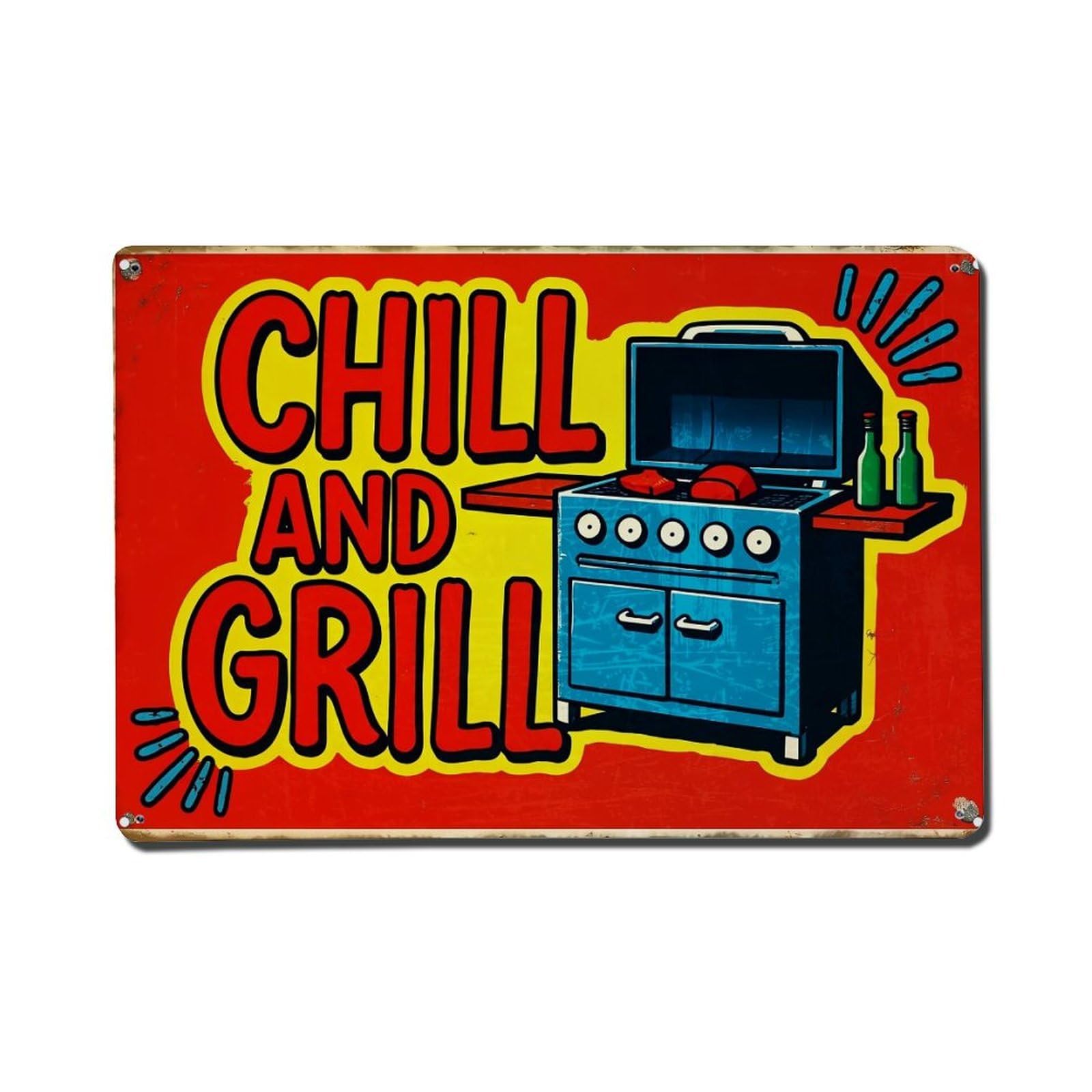 Chill And Grill Sign Pattern Metal Tin Sign Plaque