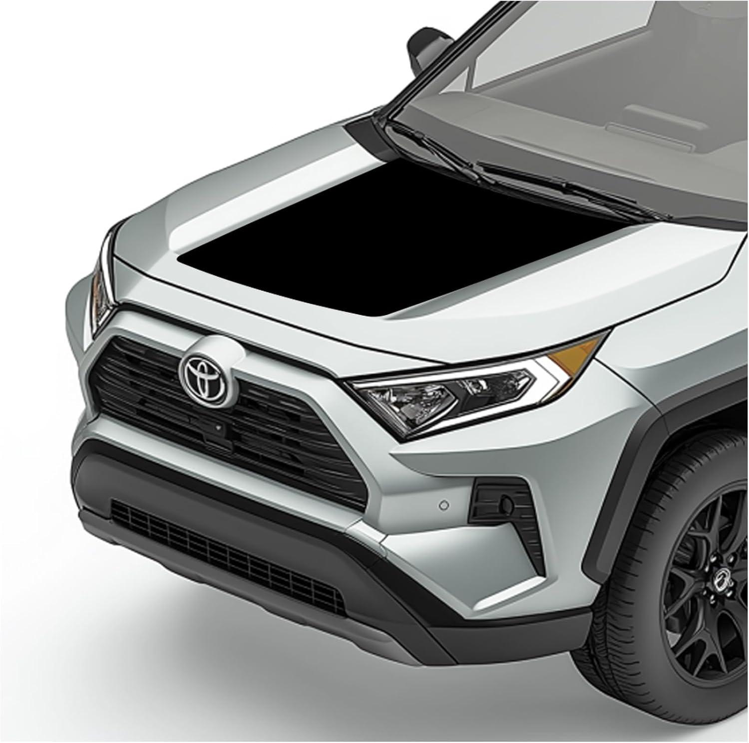 Black and Matte Black Hood Blackout Decal Vinyl Racing Stripe Kit Graphics Sticker Compatible with Toyota Rav4 2018-2025 (Matte Black, Style 4)