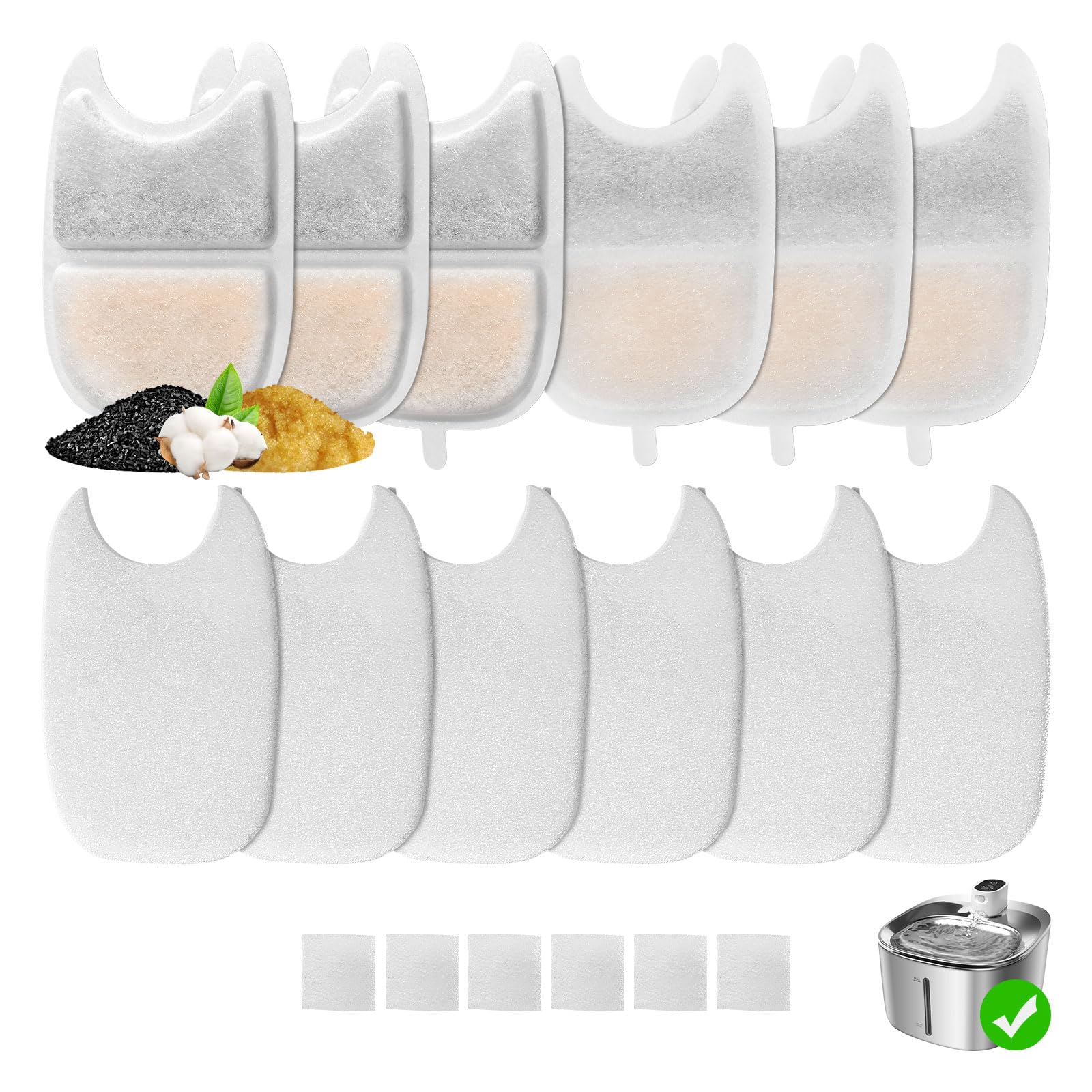 6 Piezas Filtros de Fuente de Agua para Gatos para 4L Bebedero Gatos Automática, Feriva Filtros de Repuesto para Fuente Agua de Gato, 5 Filtración Filtros para Fuentes para Mascotas(6+6+6)