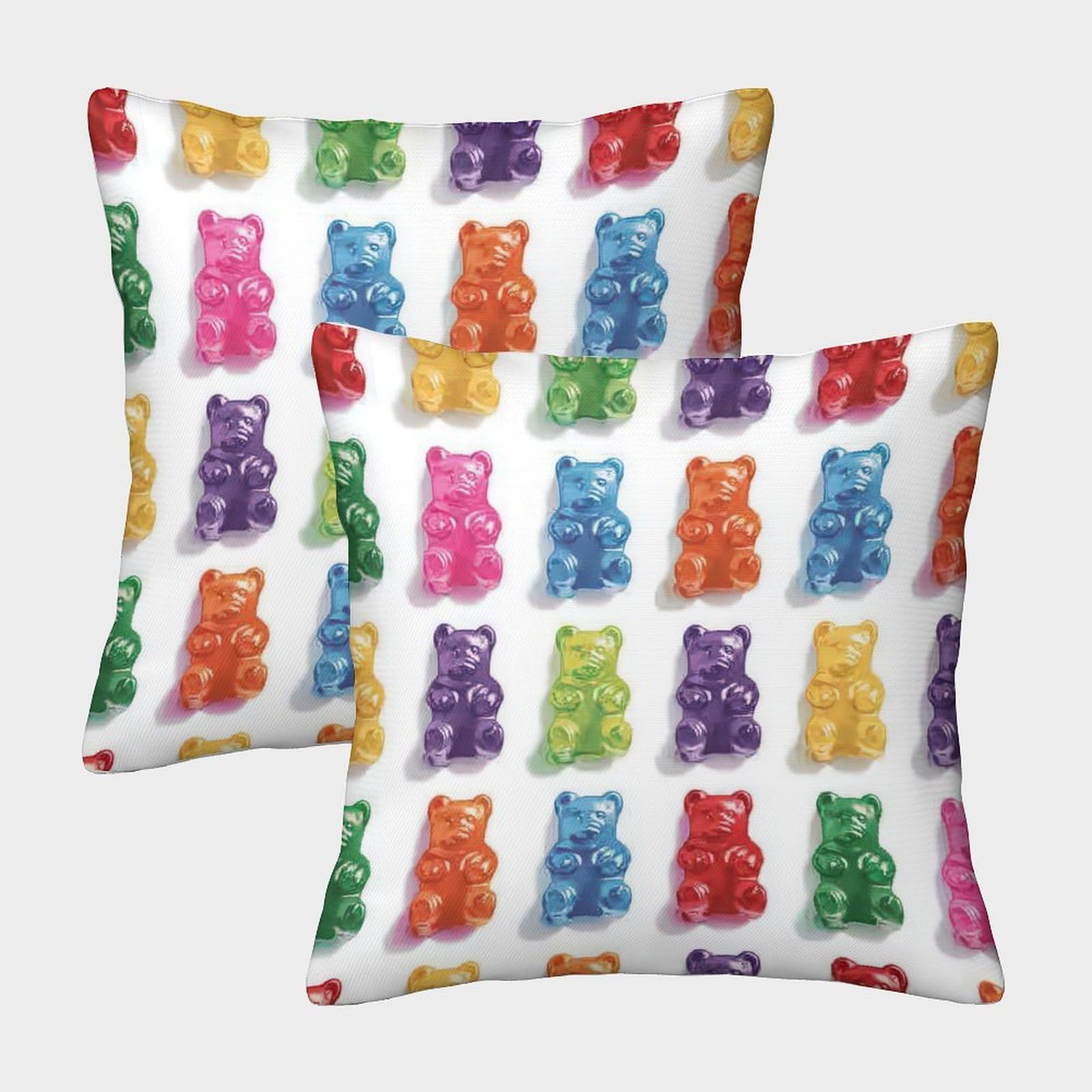 QFVANSIYO Candy Style 3D Printed Pillowcase Microfiber Bedroom Decoration Gummy Bear Pillow Cover for Adults Teens Soft Breathable Home Bedding 45x45cm