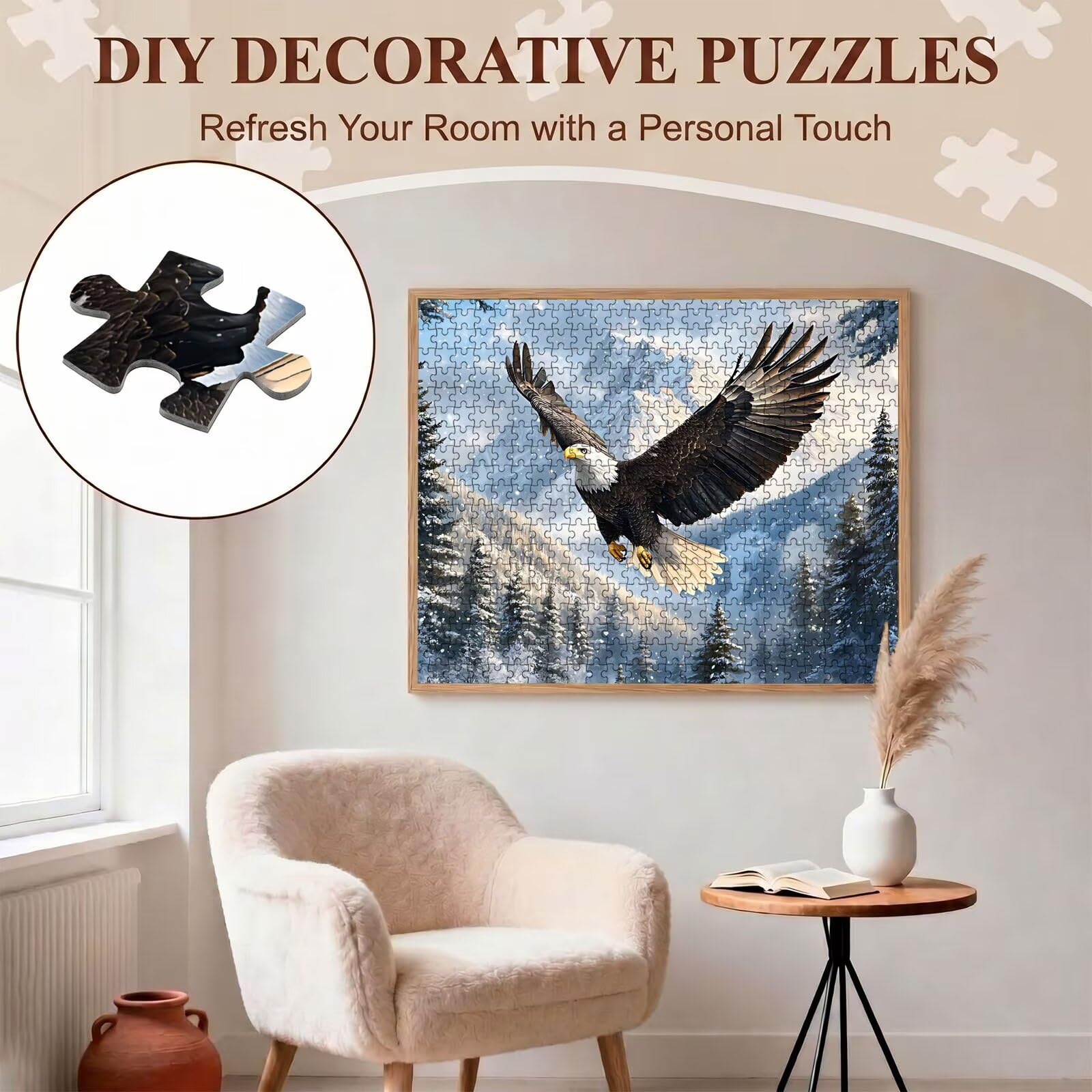 paesaggio aquila Puzzle 1000 Pezzi per Adulti, Puzzle in Legno - Collezione Classica con Poster Incluso - Sfida di Concentrazione e Passatempo Antistress, Gioco per Famiglia, 75 x 50 cm f0-517