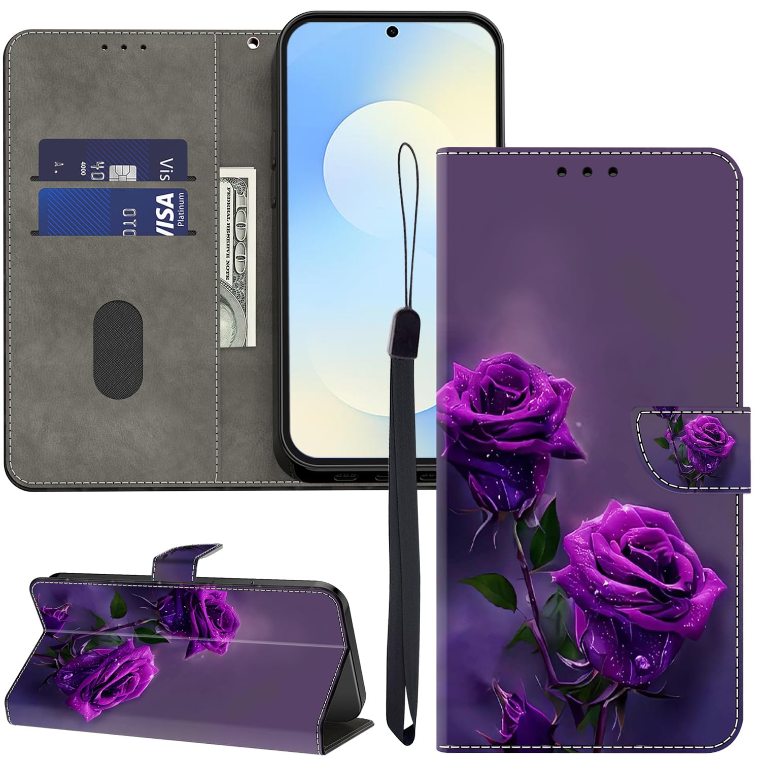 Funda para Samsung Galaxy S25 FE con tarjetero protectora magnética morada 8