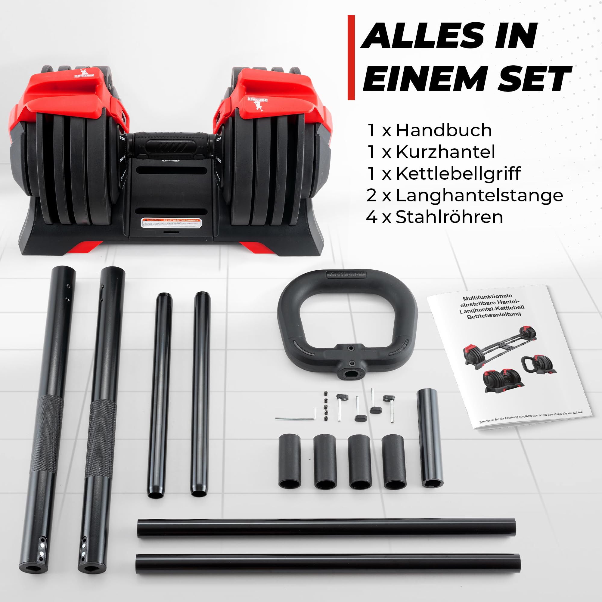 SPORTSCHMIEDE Hanteln Set verstellbar als Kurzhanteln fürs Home Gym | Gewichte 3-24 kg wählbar · Kraftstation · Fitnessgeräte Zuhause · Krafttraining · Workout Frauen & Männer