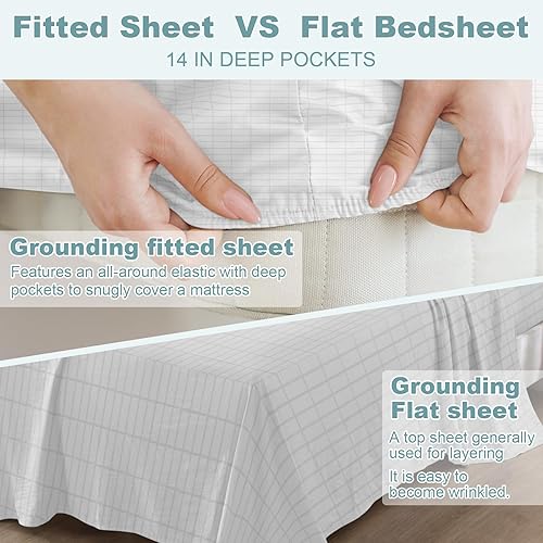 Miniatura 3 de Sábanas de tierra de tamaño matrimonial, sábanas de tierra con alambre de tierra, 10% plata pura, 54 x 75 x 14 pulgadas, sábanas bajeras de tierra