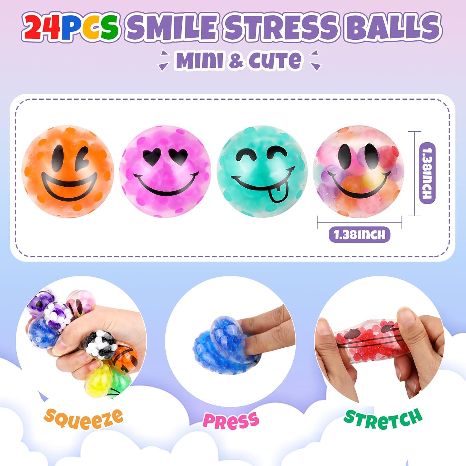 24Pack Fidget Stress Balls for Adults, Bulk Squishy Balls, Stress Relief Ball, Party Favors, Birthday Gift, Goodie Bag Stuffers