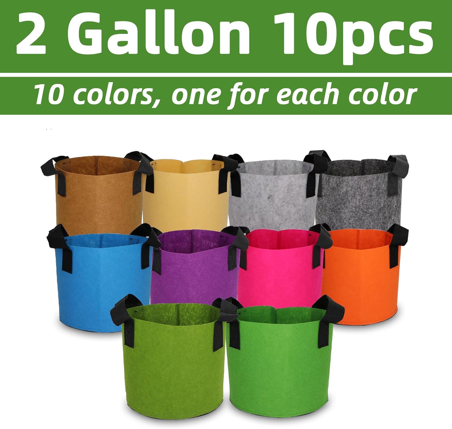 Grow Bags,Growing Pot Bags Garden Grow Bag Indoor Outdoor Fabric Aeration Plant Pot Container Flower Vegetable Pouch (Mixed 10colors,2 Gallon)