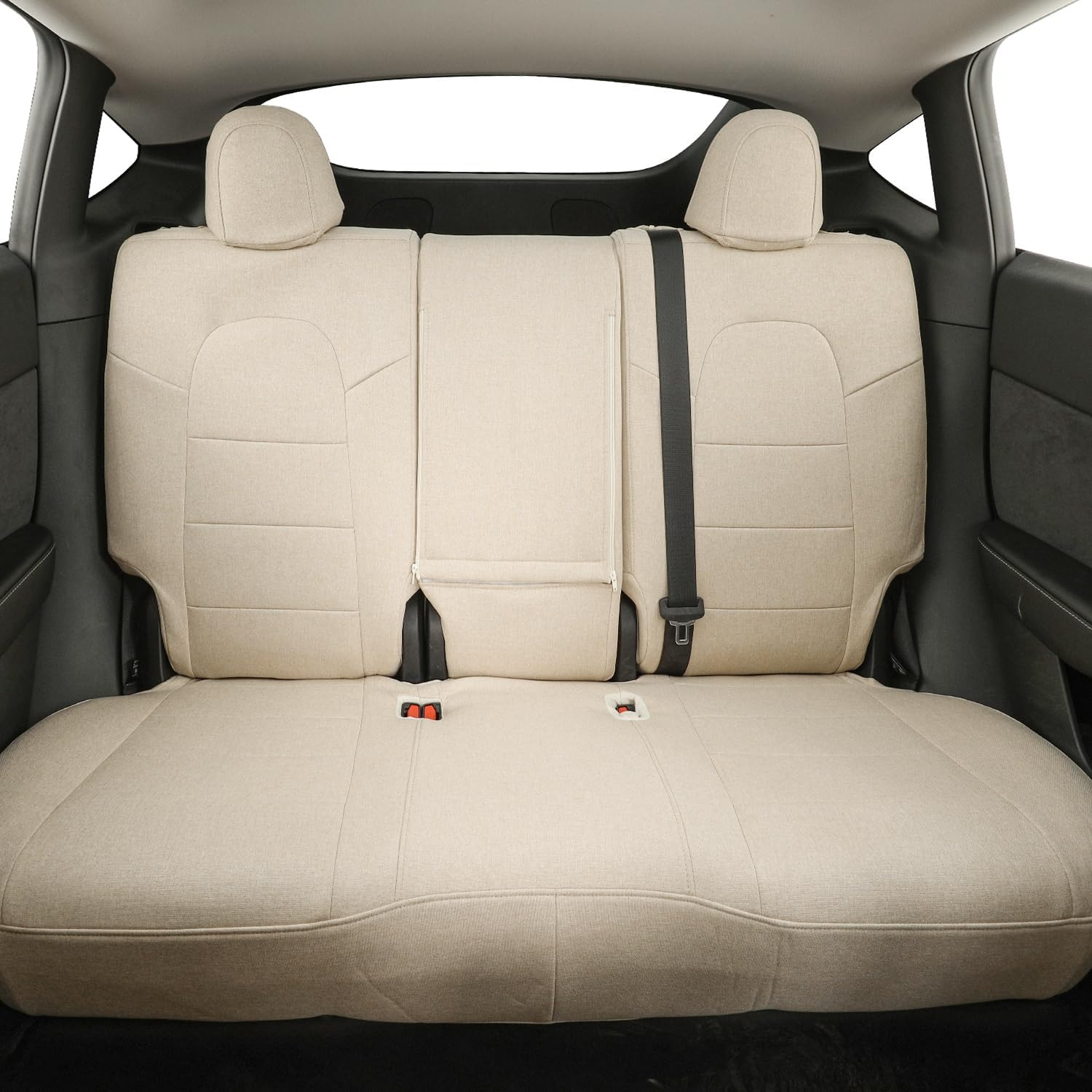 coverdream Model Y Seat Covers Fit for 2019-2024 2025 Tesla Model Y (5-Seater Only) Interior Protectors,Fully Covered,UV Resistant Polyester Car Seat Protector (Full Set,Beige)