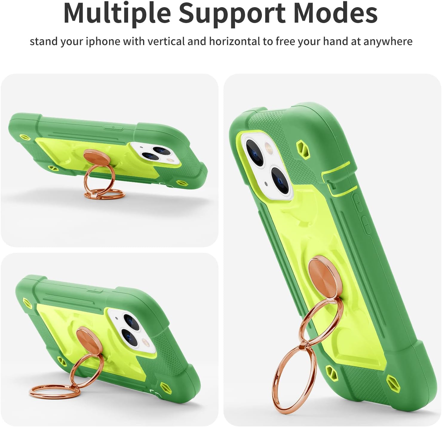 MARKILL Compatible with iPhone 13 Mini/iPhone 12 Mini Case 5.4 Inch with Built-in 360°Rotating Ring Stand, Military Grade Drop Protection Full Body Rugged Heavy Duty Protective Cover. (Avocado)