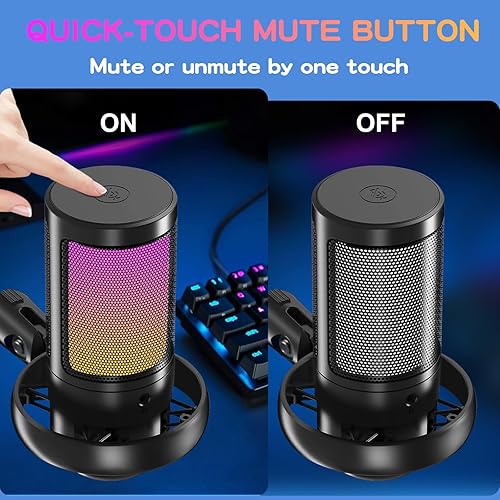 Miniatura 2 de KingSom Micrófono USB para juegos, micrófono condensador de cancelación de ruido con brazo de pluma, micrófonos podcast RGB para computadora,