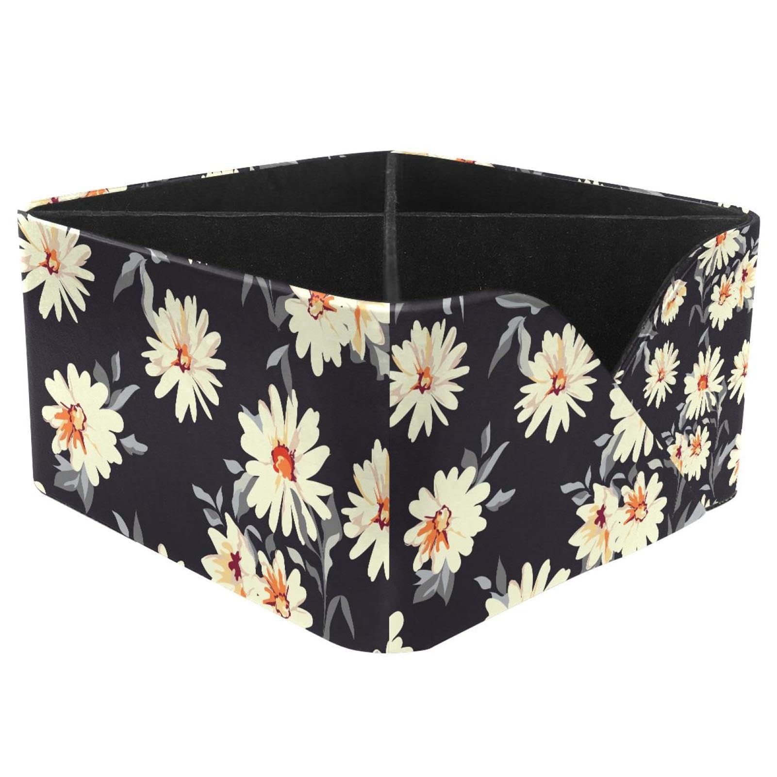 KengjuTesu Daisy Flower Desktop Organizer Pen Holder, Rectangular Pencil Cup for Office, Study and Makeup Stations