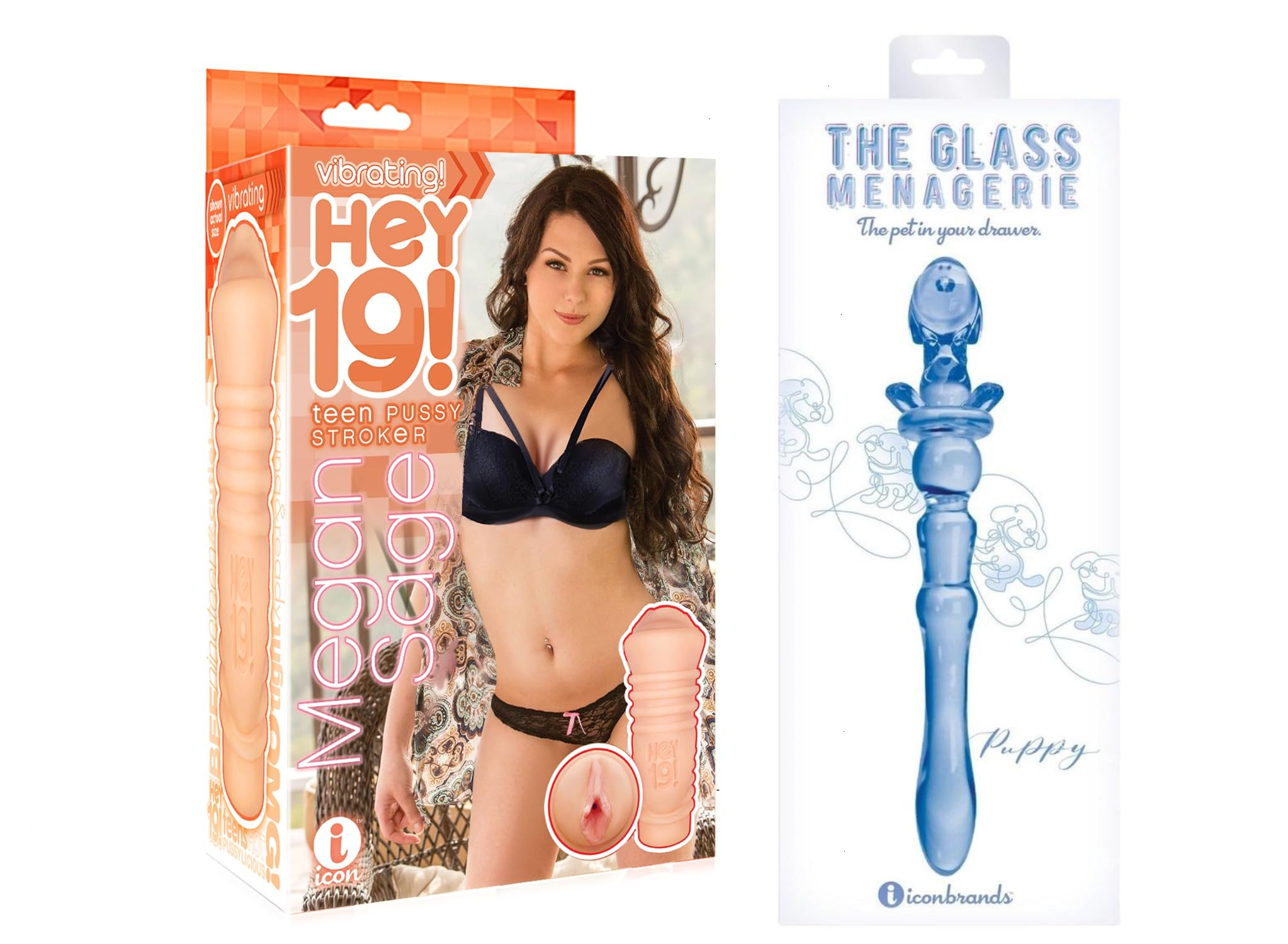 Amazon.com: Adult Sex Toy Bundle of Hey 19! Vibrating Pussy Stroker Megan  Sage and Icon Brands Glass Menagerie Puppy Dildo - Blue : Health & Household