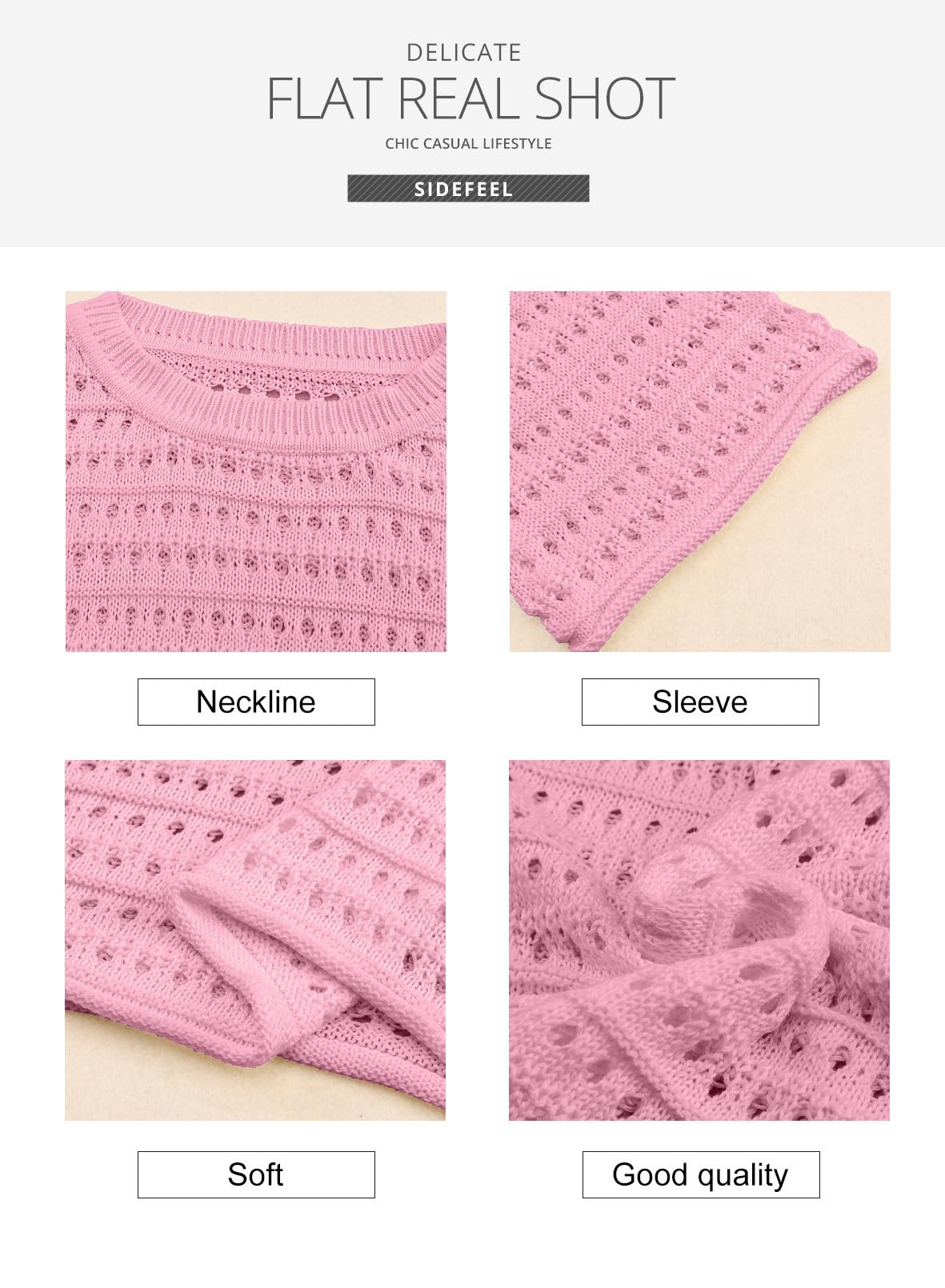 Sidefeel Womens Summer Sweaters 2026 Lightweight Casual Long Sleeve Crochet Tops Hollow Out Knit Pullover Clothing: Medium Pink