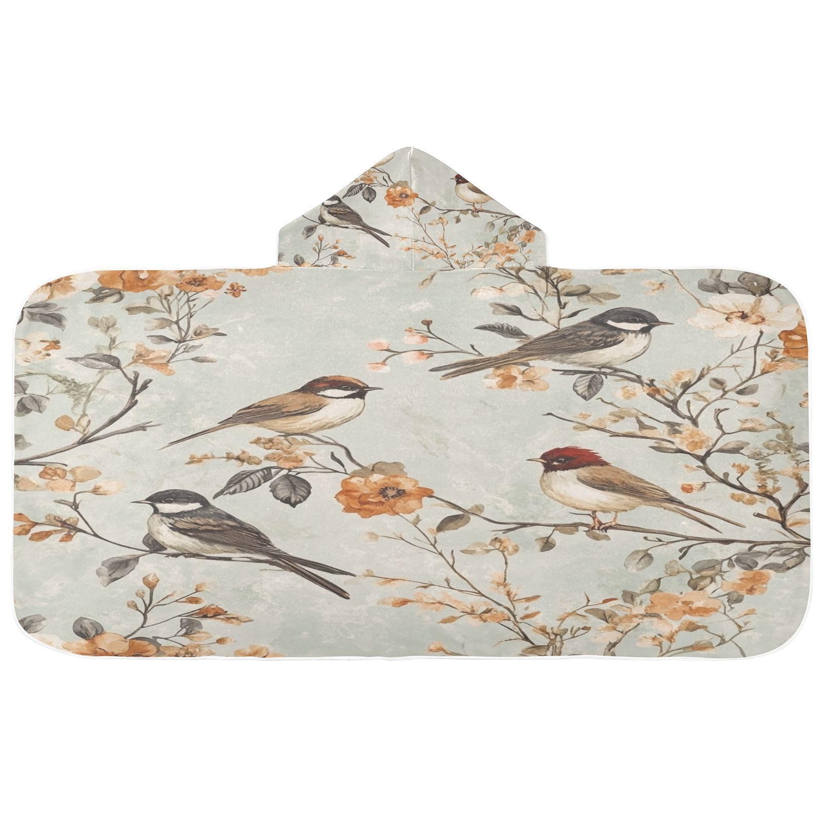 Kigai Bird Flowers Hooded Beach Towel for Kids Soft Absorbent Quick Dry Bath Towel with Hood Lightweight Toddler Shower Pool Bath Wrap for Boys Girls