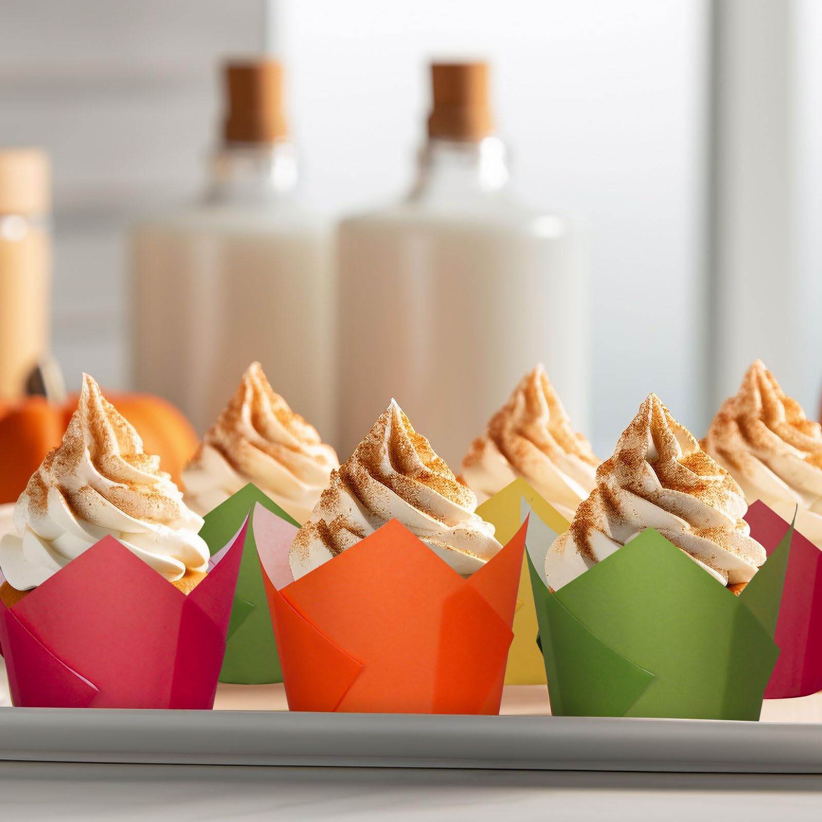 400 Fall Cupcake Liners - Pumpkin & Maple Leaf Tulip Wrappers For Halloween & Thanksgiving Baking