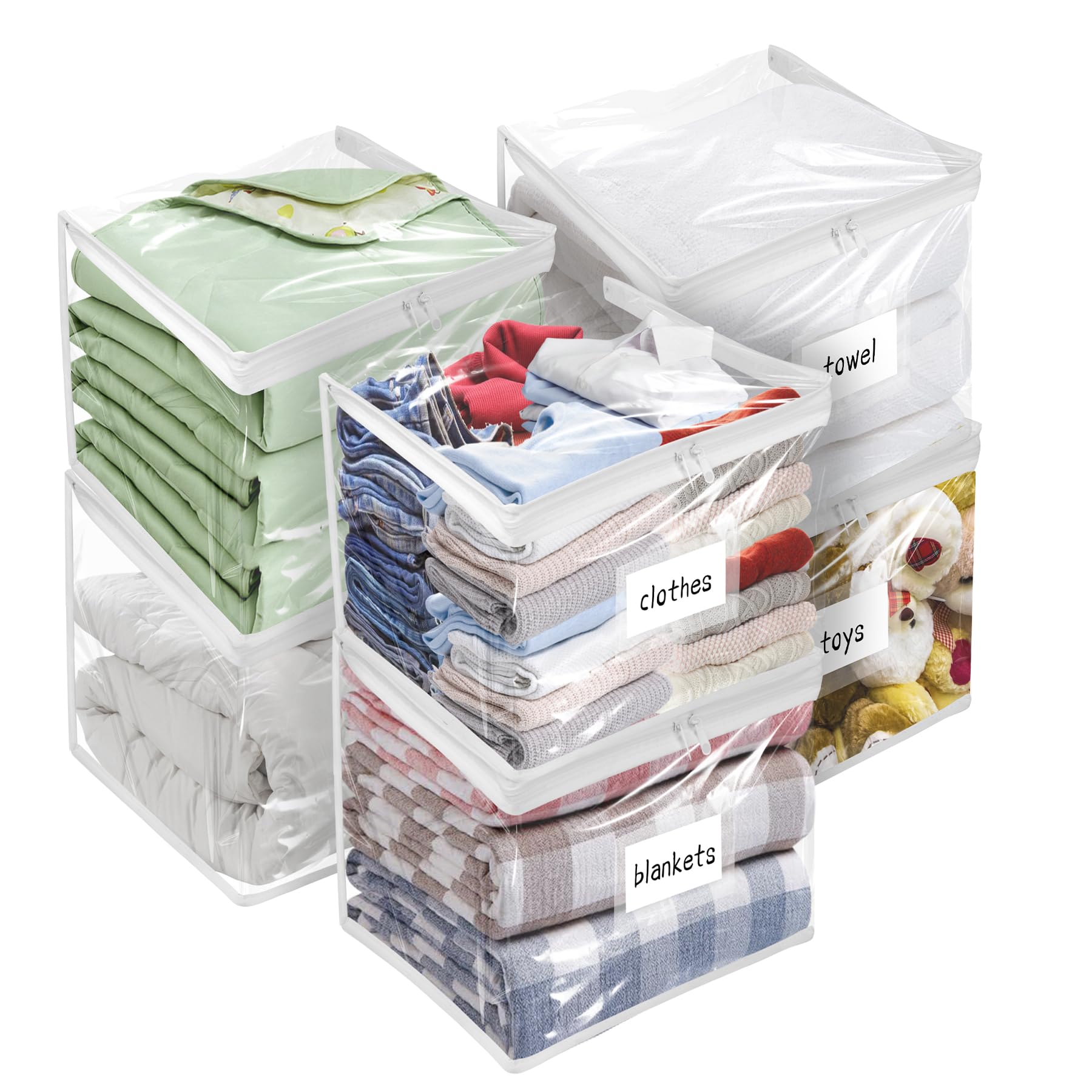 Kikerike Plastic Storage Bags with Easy-Glide Zipper, Pack of 6, Durable Clear Vinyl Zippered Storage Bags for Clothes Sweaters Comforters Blankets Sheets Bedding (12 x 12 x 12 Inch, White) — image 1