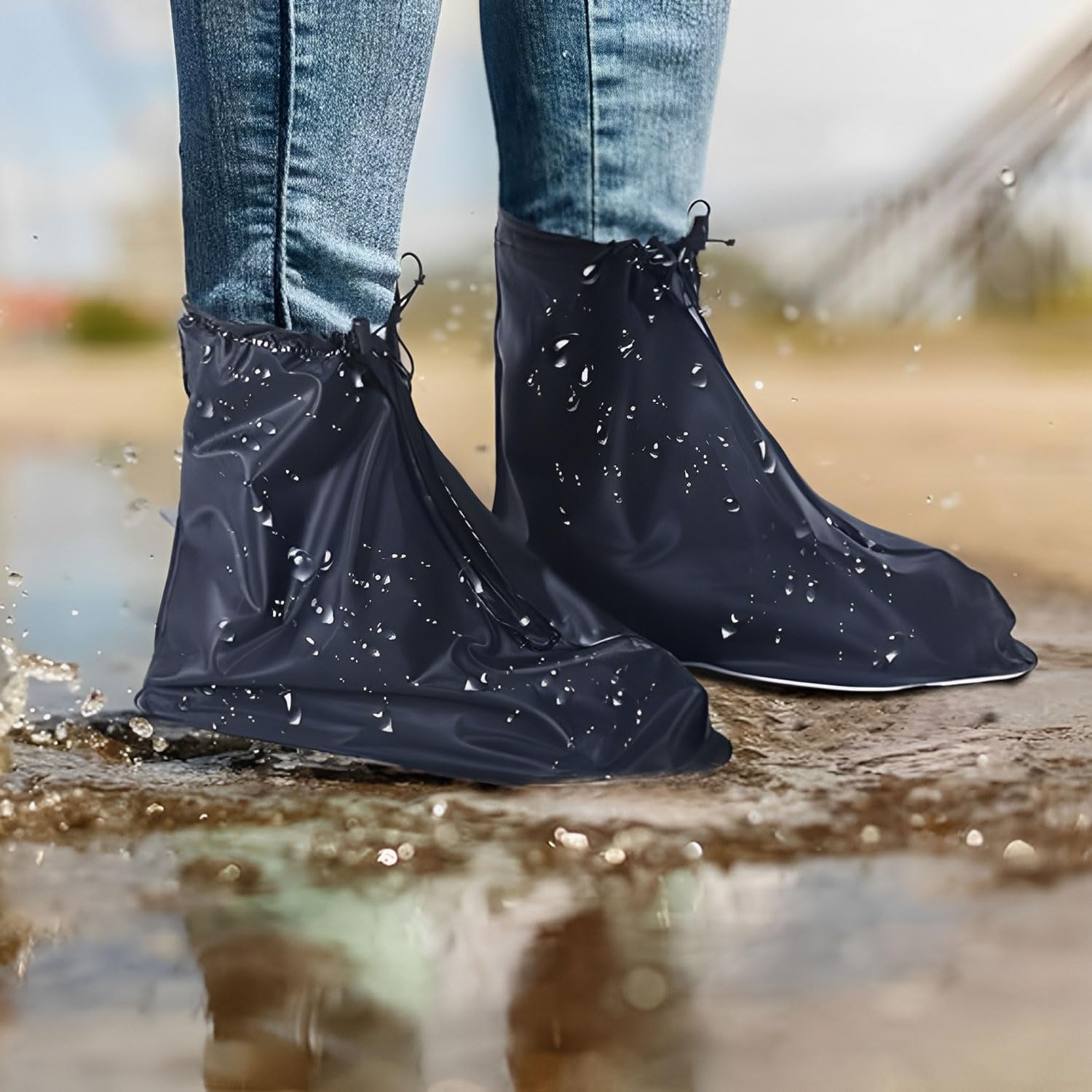 LATRAT 1 para wodoodpornych ochraniaczy na buty, wielokrotnego użytku wodoodporne ochraniacze na buty z zamkiem błyskawicznym kalosze przeciwdeszczowe Muddy Road antypoślizgowe kalosze dla obu płci,