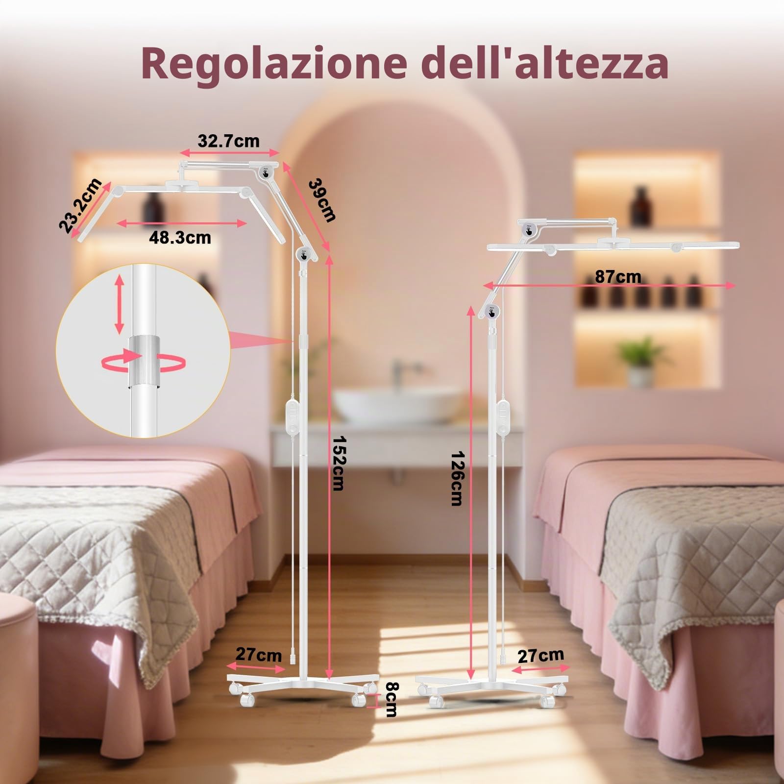 Diesisa Pieghevole lampada estetista da terra Senza Sfarfallio per Estetica | Lampada per Extension Ciglia con Ruote - Regolazione in Altezza, Lampade da Terra Regolazione Dell'intensità - Bianca