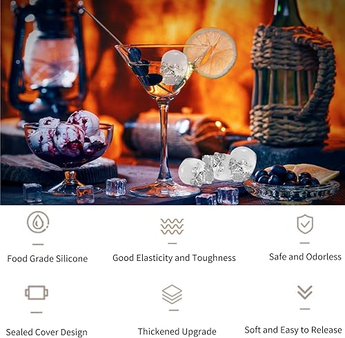 Miniatura 5 de GHappiness Bandeja de silicona para cubitos de hielo, moldes de hielo de calavera con tapa para congelador, máquina de hielo de calavera 3D para