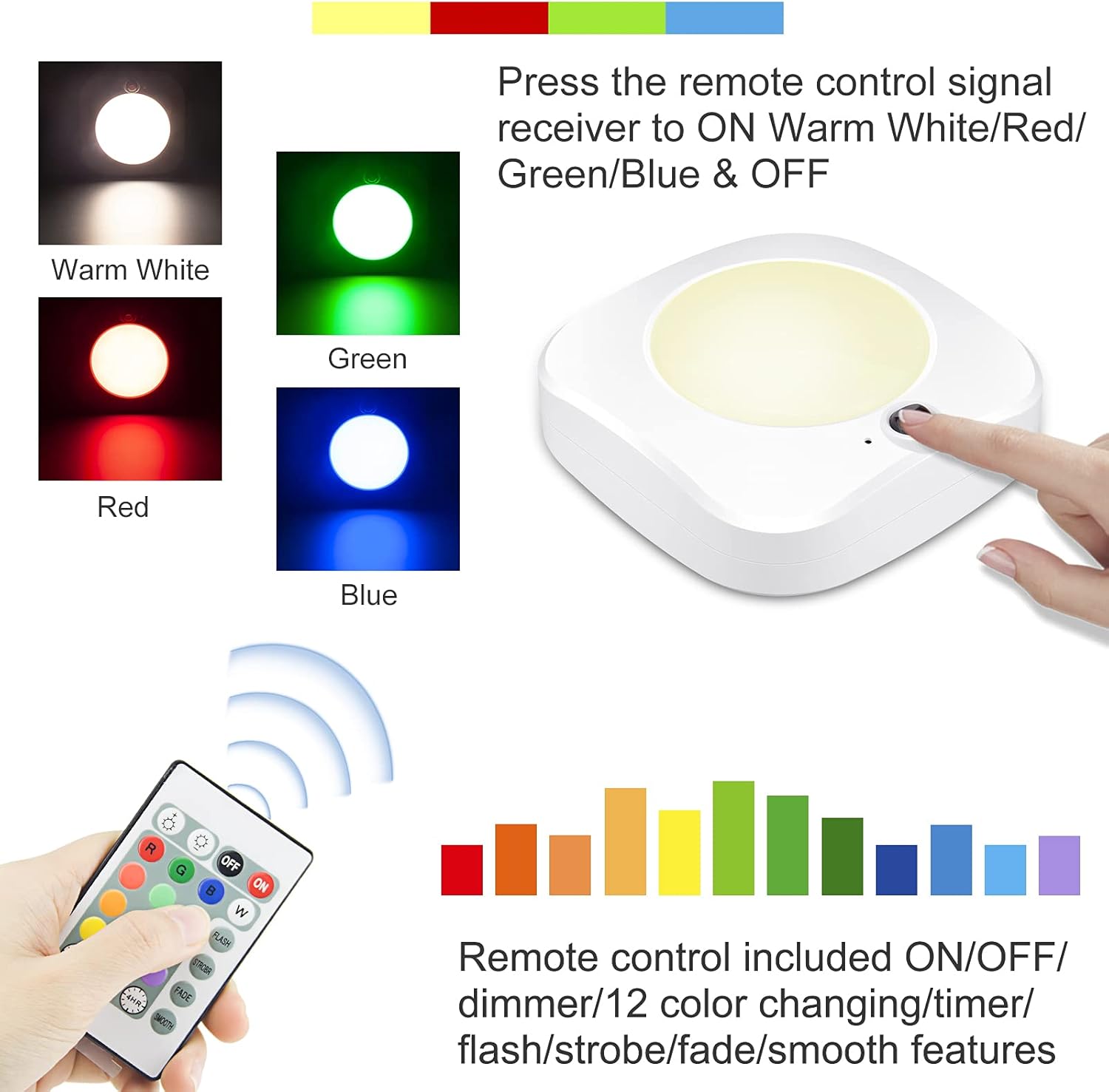 Battery Powered Ceiling Light, Shower Light with Remote, Cordless Ceiling Light, LED Ceiling Lights with Dimmer Timer, 250LM, 4 Modes 12 Color Changing Light Indoor for Garage, Entrance,Hallway