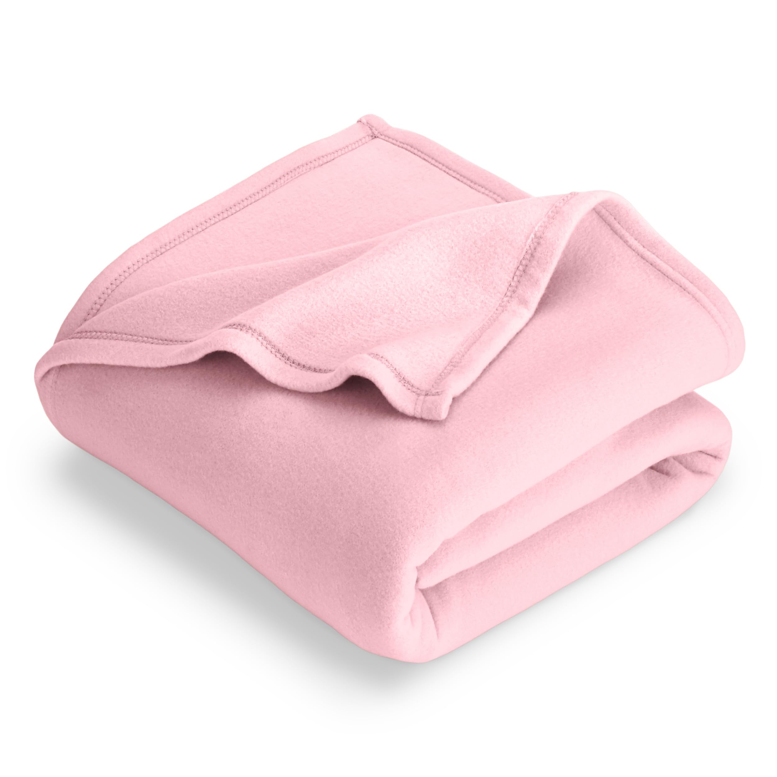 Bare Home Polar Fleece Blanket - Throw - Light Pink - Warm & Cozy - Premium Fleece - Blanket for Bed, Sofa, Camping, Travel and Cold Nights - Lightweight (Throw, Light Pink)