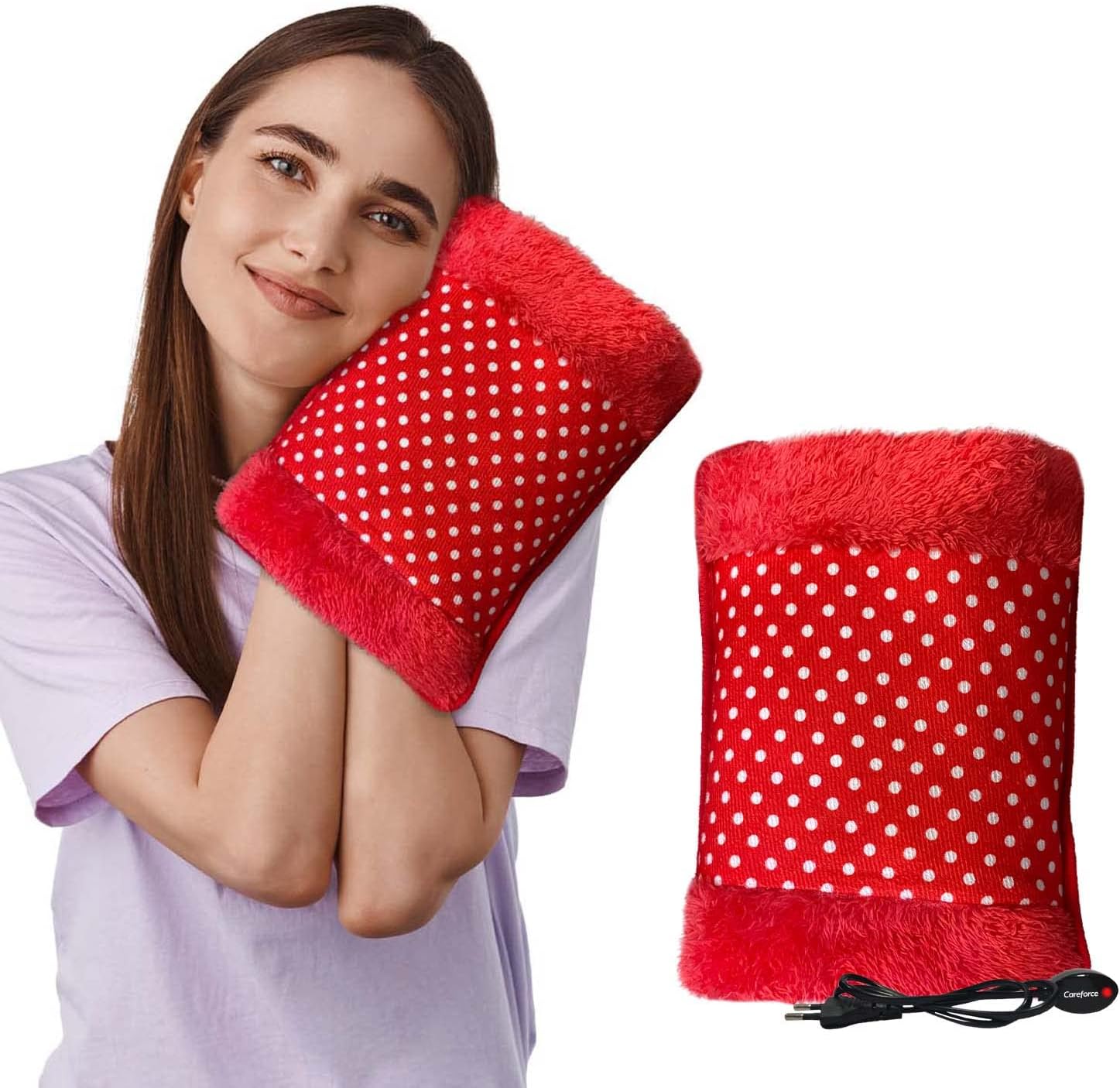 Careforce Electric Hot Water Bag with Pouch Hot Bags for Pain Relief in Shoulder, Back & Full Body Hand Warmer Electric Heating Pad for Pain Relief in period cramps Electric Heating Bag with Water - Red