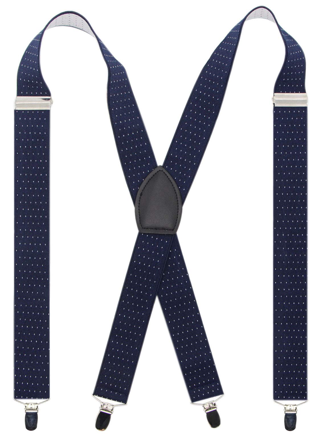 BiotertiMenââ‚¬â„¢s Wide X-back 4 Clips Suspenders -Great for Casual & Formal (Navy Dots)