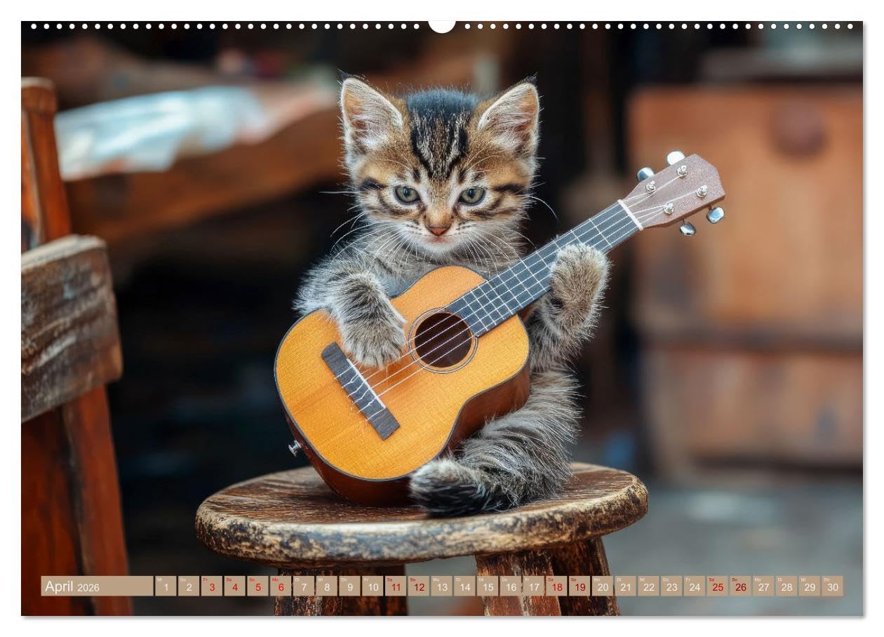 Miau-sikalische Momente (hochwertiger Premium Wandkalender 2026 DIN A2 quer), Kunstdruck in Hochglanz: Katzenkonzert: Süße Melodien kleiner Pfoten (CALVENDO Tiere)