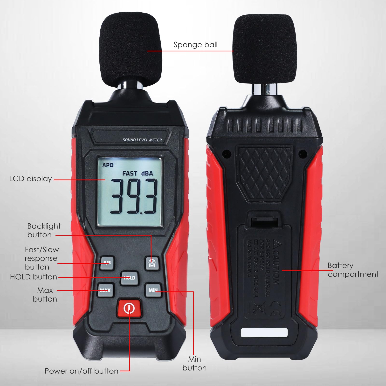 Sonometro Medidor Decibelios Portátil Sonometro 30-130dB Dispositivo de Medición de Ruido de Audio Digital con MAX/MIN, Pantalla LCD con Retroiluminación Detector de Sonido para el Hogar, Oficina