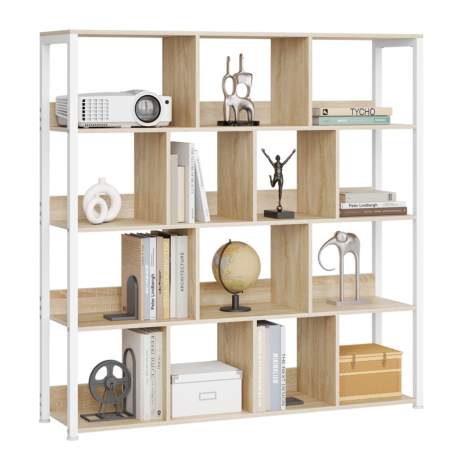 eSituro Estantería de Pie 4 Niveles, Libreria Estantes Abiertos | Marco de Metal Robusto, Estanteria Almacenaje para Salón, Dormitorio y Oficina, Madera, Marrón Rústico, 120x30x120cm