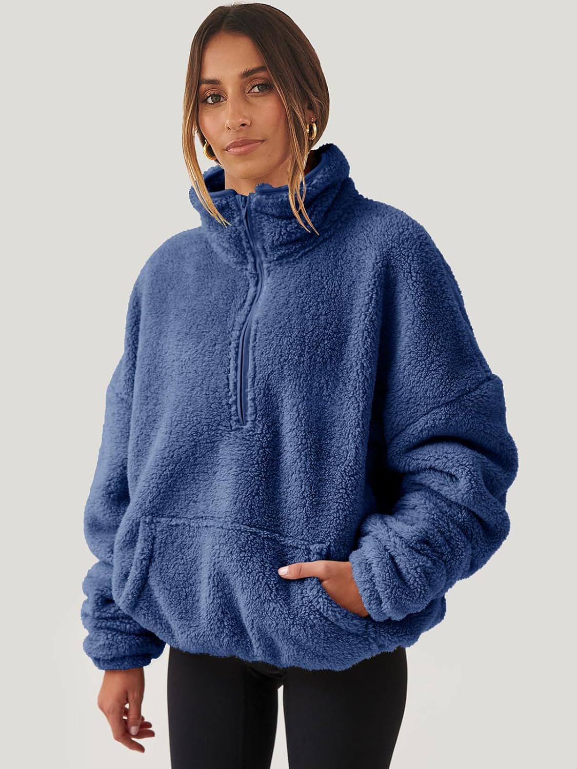 ANRABESS Sweatshirt for Women Zip Up Hoodies Cropped Pullover Fleece Hooded Sherpa Sweaters Tops 2025 Fall Winter Clothes - Image 3