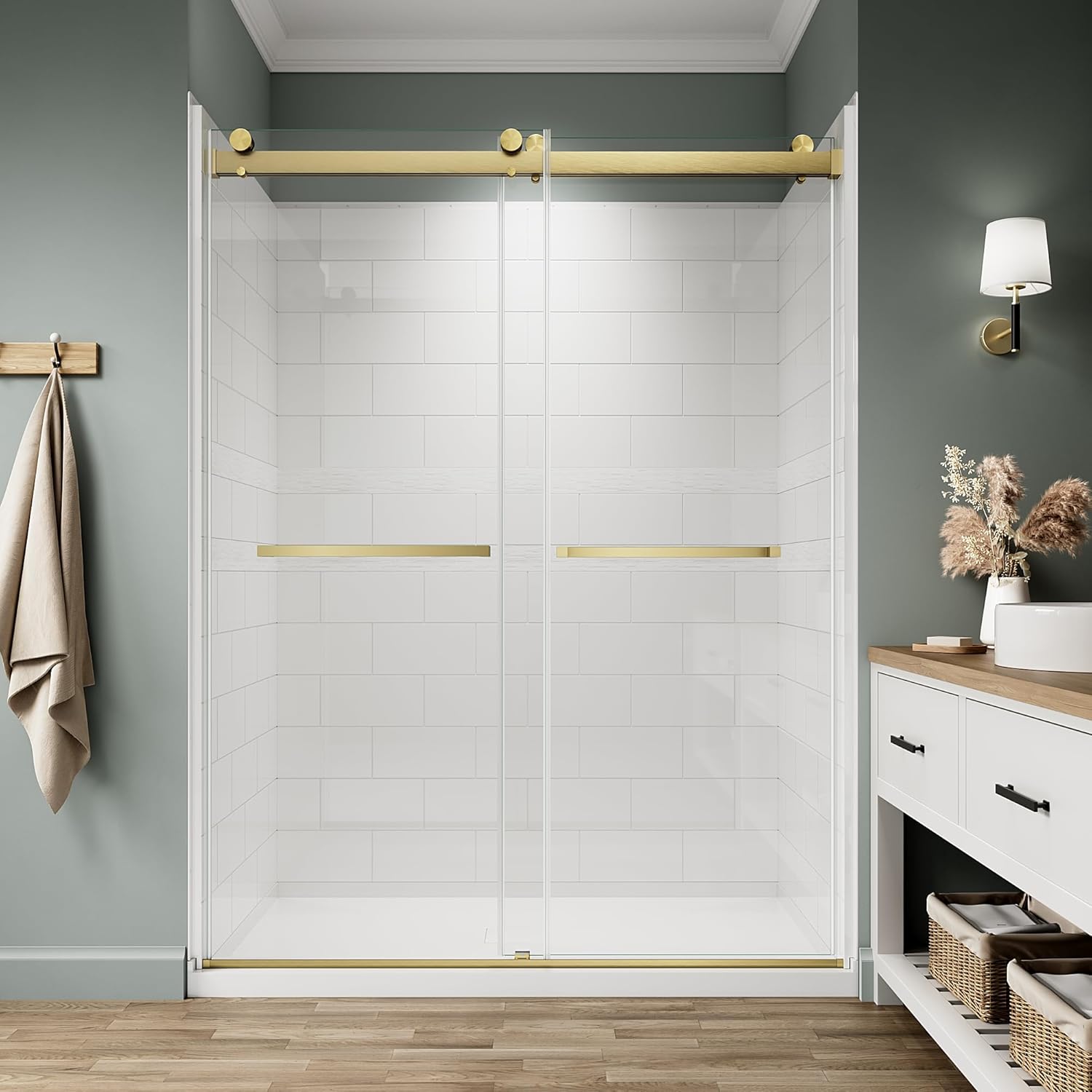 Shower Wall Panels + Frameless Black Sliding Shower Door Bundle