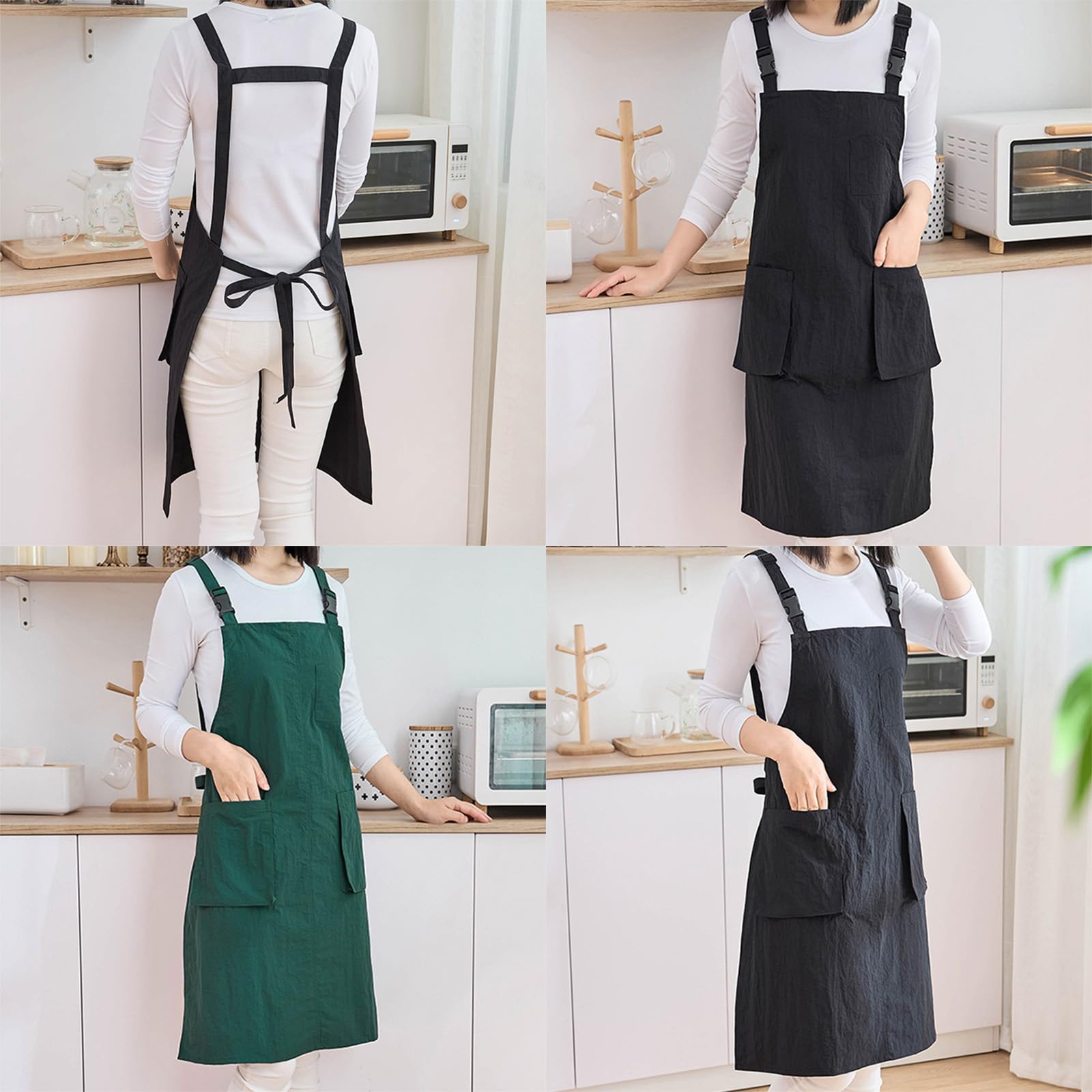 Grembiule da donna con fibbie regolabili, tinta unita, con tasche per cucinare, giardinaggio e barbiere