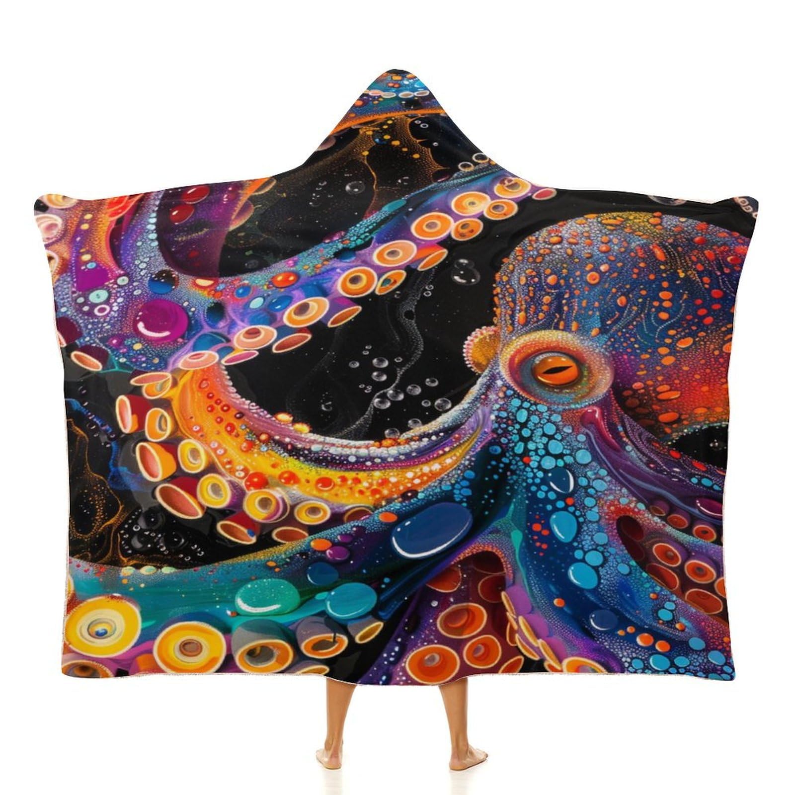 Snbidmk Octopus Gifts For Adults Wearable Hooded Blanket, Oversized Flannel Wearable Blanket With Hood, Super Soft Warm Cozy Octopus Blanket For Home Decor Couch Sofa Bed-80