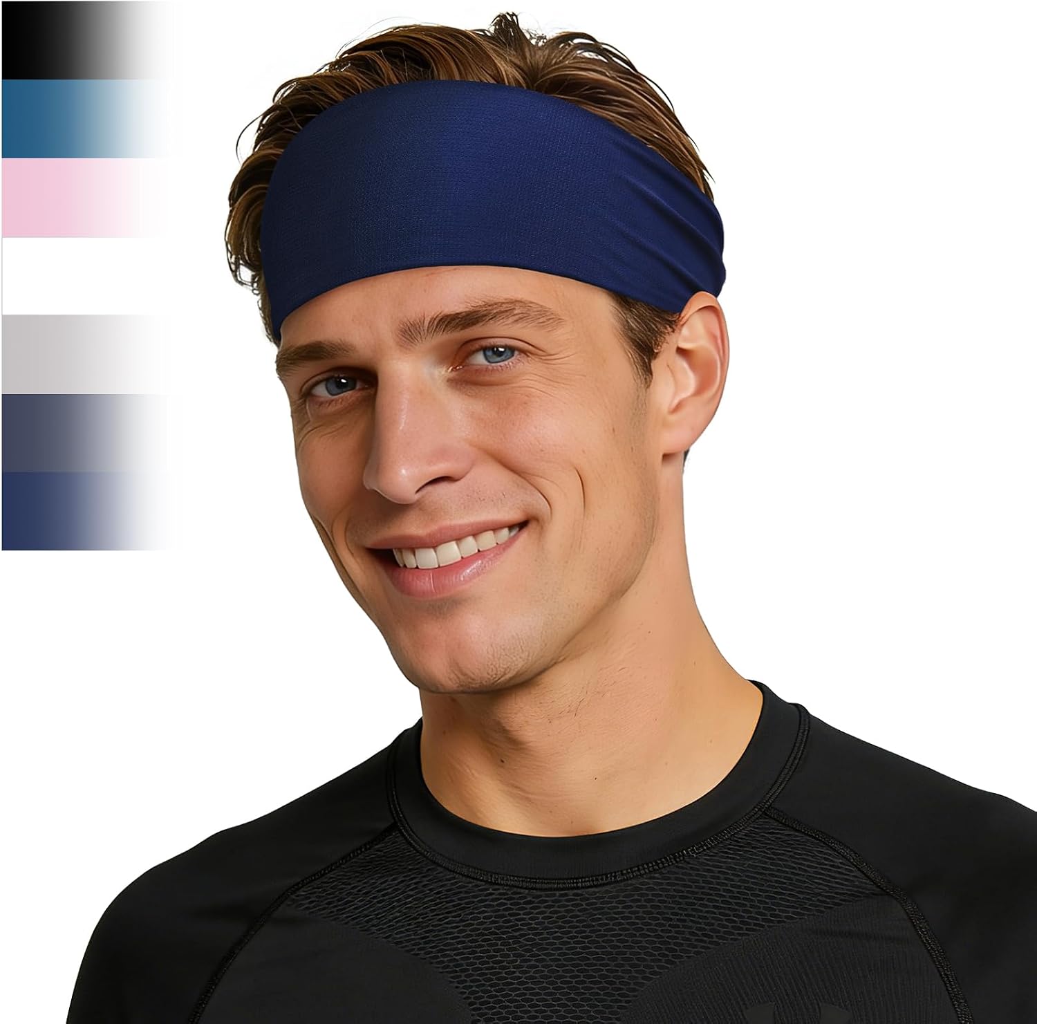 ROCKTAKIN Premium Sports Headbands for Men Wide Non-Slip Moisture Wicking Sweatband for Running Cycling Yoga Baseball Athletic Headband