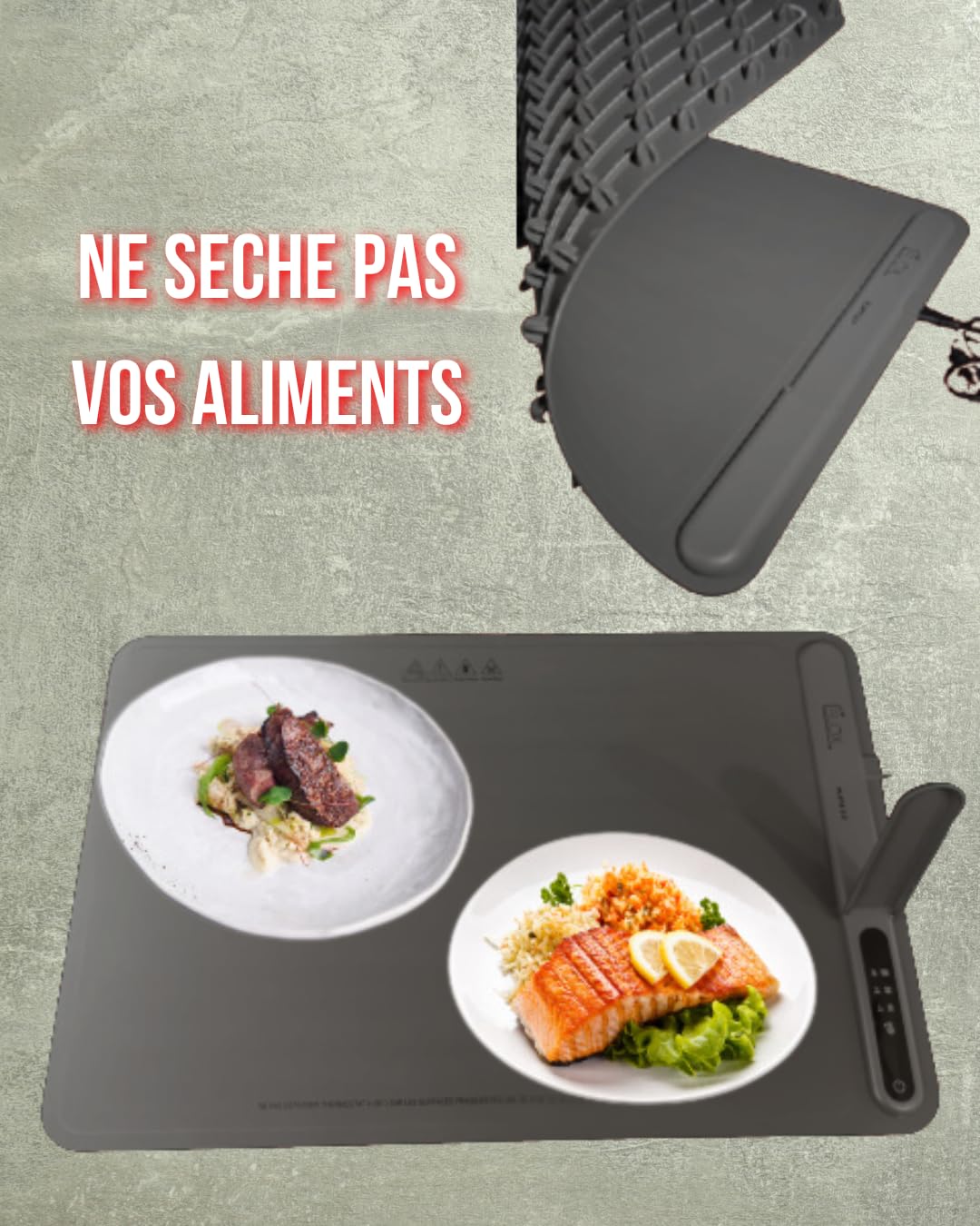 Plata 2.0 CELOX - Piastra riscaldante 500 W, arrotolabile e portatile, 6 posizioni da 60 a 120 °C, silicone flessibile, utilizzabile su timer, non si riaccende automaticamente, 60 x 40 cm + borsa.