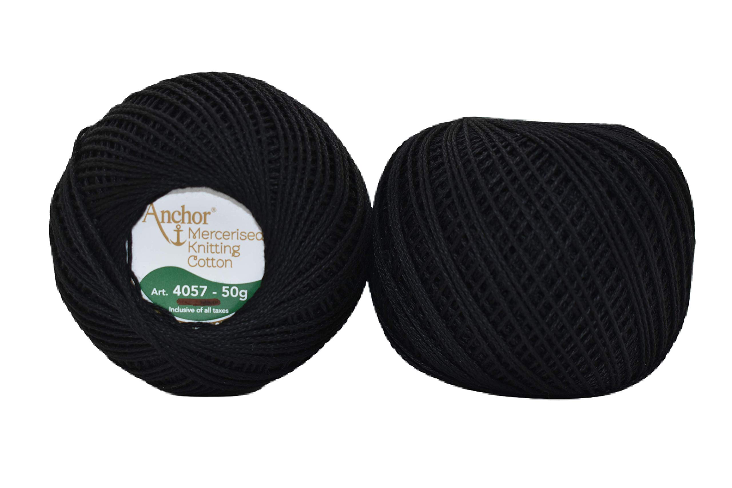 HUNNY- BUNCH® Premium Anchor Mercerised Knitting Crochet Cotton Thread Yarn Balls for Knitting, Weaving, Embroidery, DIY and Craft Making (Art. 4057) 50G - Pack of 1 (Black)