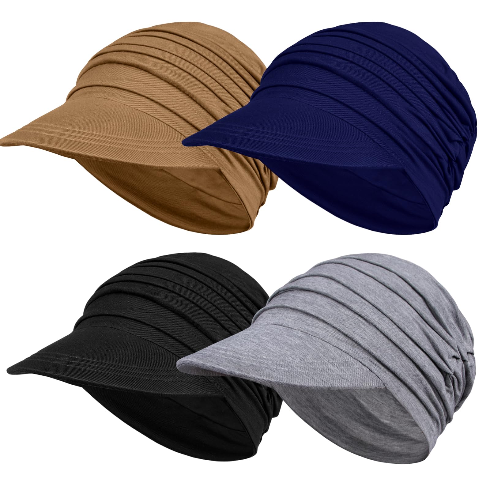 4 Pcs Bonnet Chimiothérapie Extensible pour Femme, Couvre-Chef Doux Élastique en Bambou Type Casquette de Baseball pour Perte de Cheveux