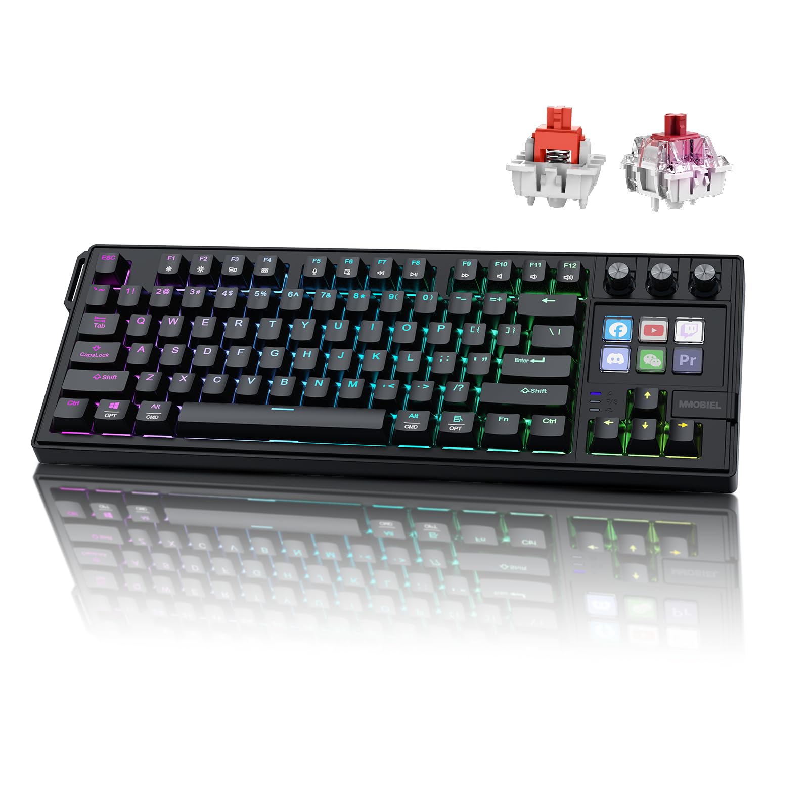 MMOBIEL Teclado Mecánico para Stream Deck Teclado QWERTY RGB Hot-Swappable con 6 Teclas Macro LCD Programables y 3 Diales de Control para OBS, Streaming, Edición de Video – para Windows/macOS
