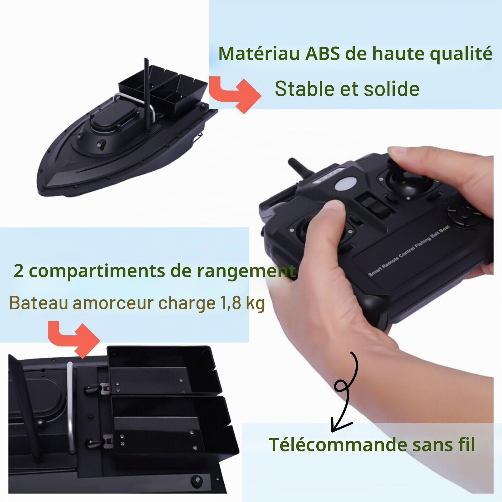 Bateau Amorceur avec Batterie Intégrée 5200 MA, 500m Radiocommande Auto Cruise Bateau Camouflage pour Piscines et Lacs