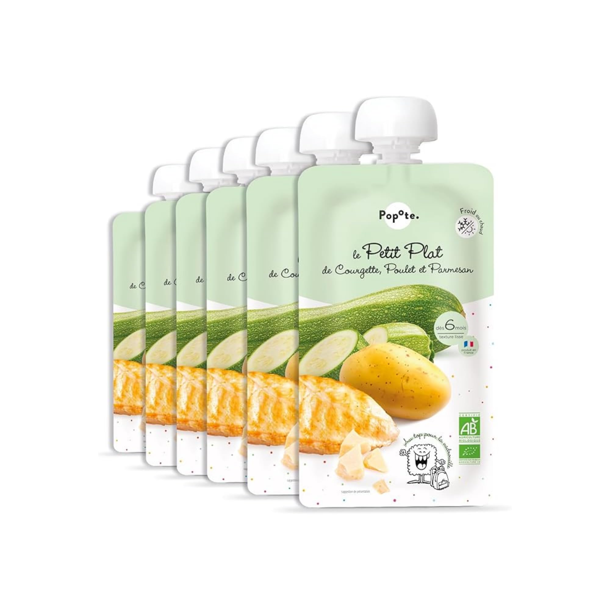 POPOTE – Petit Plat Courgette, Poulet et Parmesan Bio Bébé 180 g – Dès 6 mois – Gourde Individuelle – Texture Lisse – Format Pratique à Emporter – Diversification Alimentaire – Pack 6 x 180 g