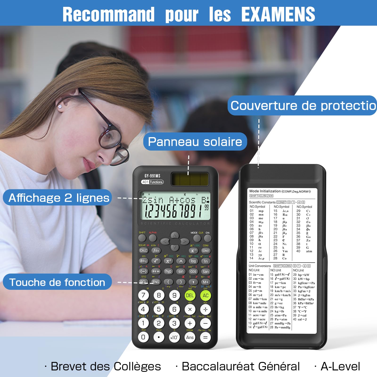 Calculatrices Scientifiques Lot de 8, 401 Fonctions Affichage 2 Lignes Calculatrice de Bureau Collège Lycée