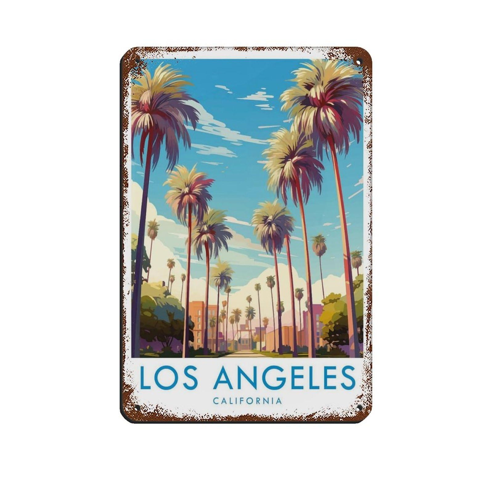 Los Angeles Travel, California Travel Decor Retro Poster Metal Tin Sign Chic Art Retro Iron Painting Bar People Cave Cafe Family Garage Poster Wall Decoration 8x12inch(20x30cm)
