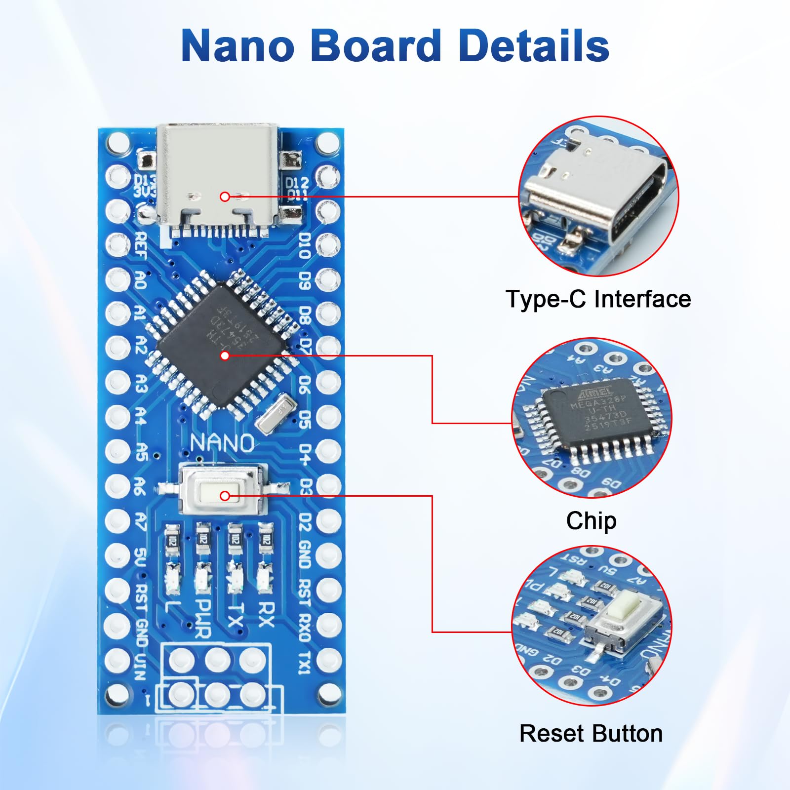 Nano Board für Arduino Nano RUIZHI 2 Stück Nano-V3 5V 16MHz Entwicklungsplatine mit 328P Chip Mainboards Type-C Stecker und USB Kabel Gelötet Kompatibel mit Arduino Nano Nano Board für Arduino Nano RUIZHI 2 Stück Nano-V3 5V 16MHz Entwicklungsplatine mit 328P Chip Mainboards Type-C Stecker und USB Kabel Gelötet Kompatibel mit Arduino Nano