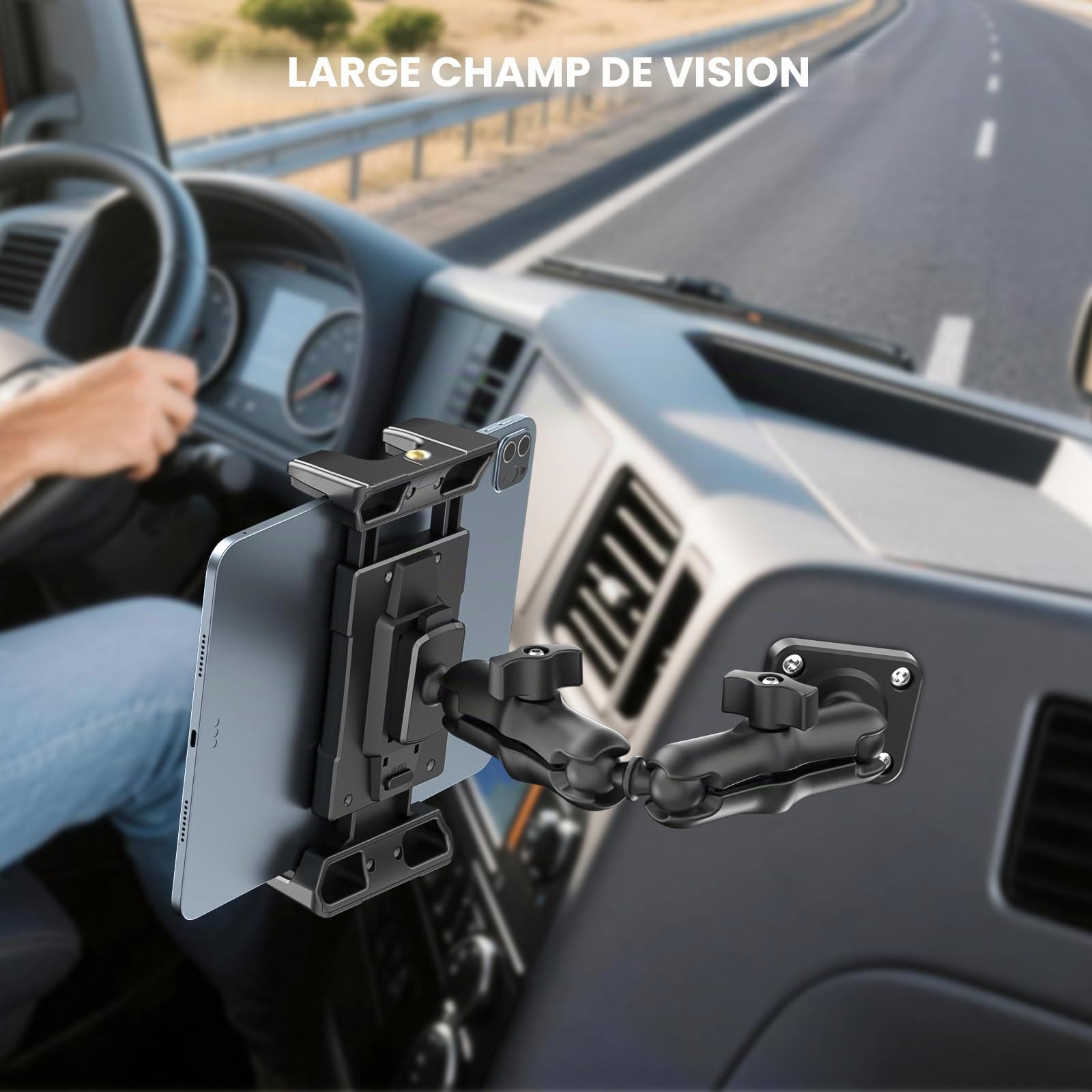 OHLPRO Support Tablette Voiture, Accroche iPad Voiture Tableau de Bord avec 5" - 13" iPad Air Pro Mini Galaxy Tab S9 Kindle Fire Switch, Idéal pour de Bord ou de Camion ou de Bureau Réglage à 360°