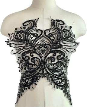 Flower Sequin Appliques, Black Applique, DIY Accessories Appliques Patch, Beaded Applique for Dresses, Dancewear, Evening Gowns, Apparel and More Black